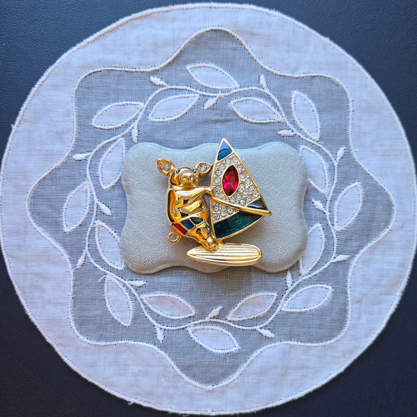 Brooch - Multicolour Enamel and Crystals Surfing Pig Brooch