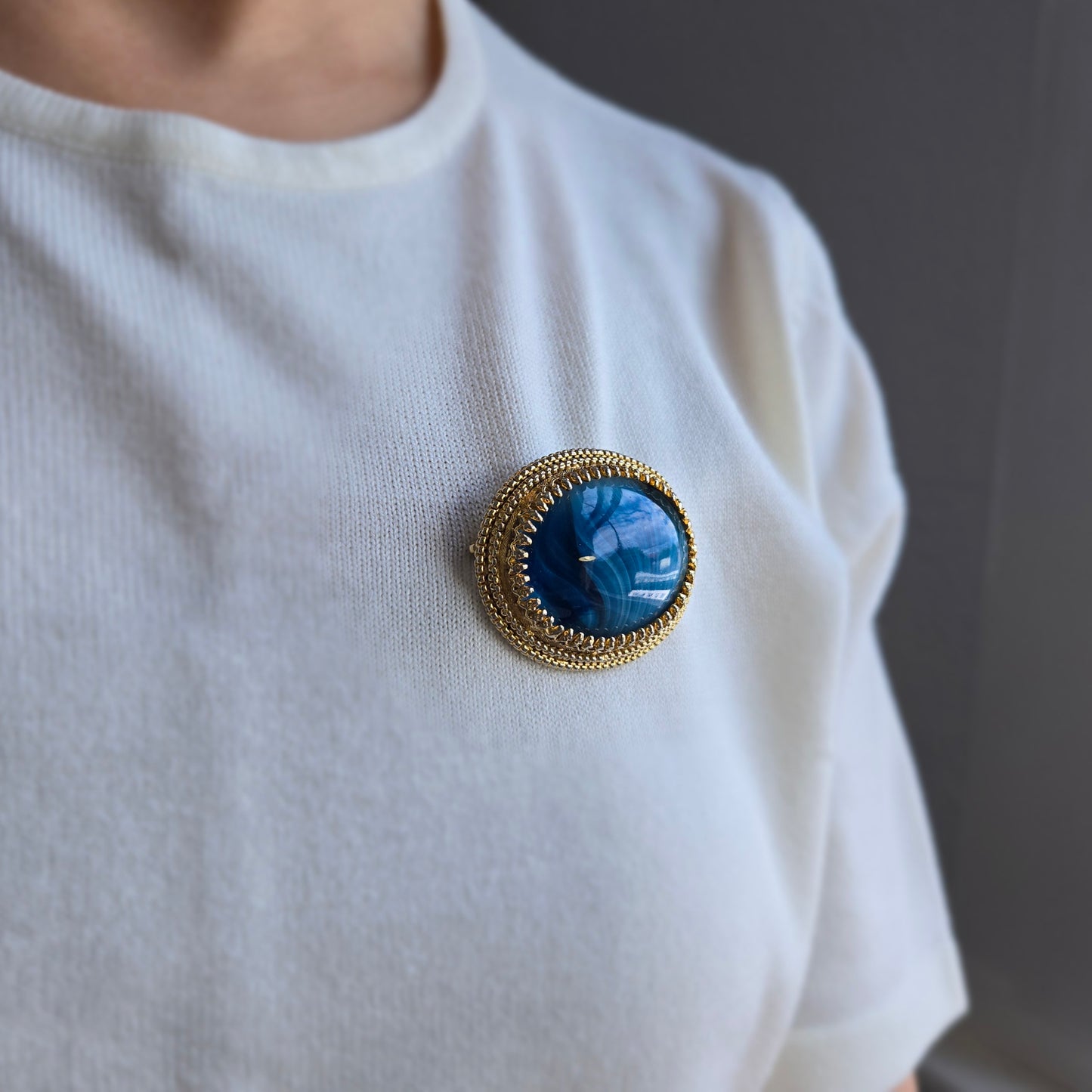 Sphinx Blue Agate Glass Cabochon Brooch