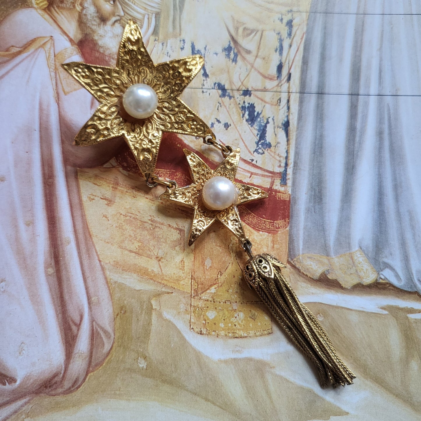 Brooch - Pearl Stars Tassel Drop Brooch