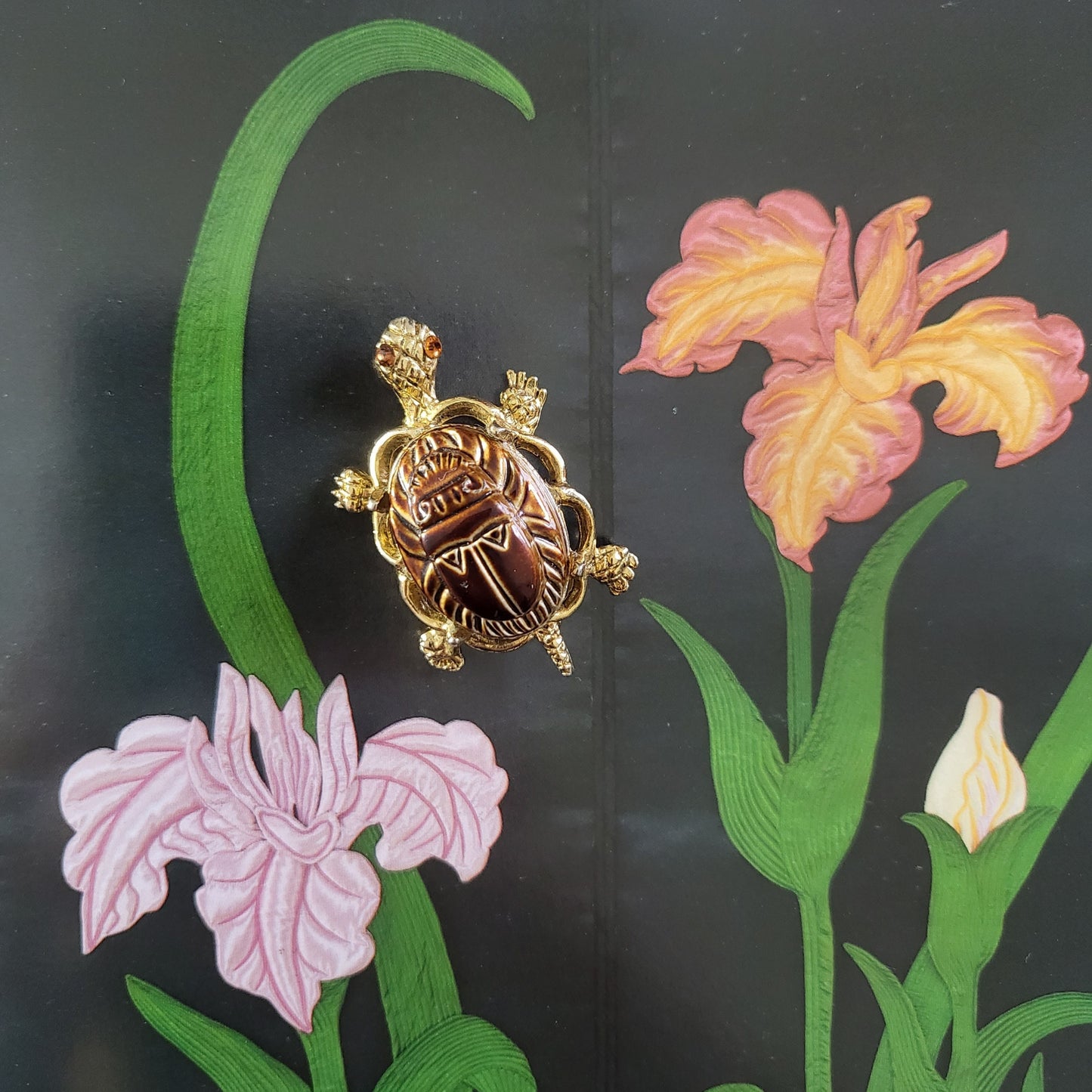 Brooch - Alice Caviness Brown Egyptian Scarab Tortoise Brooch