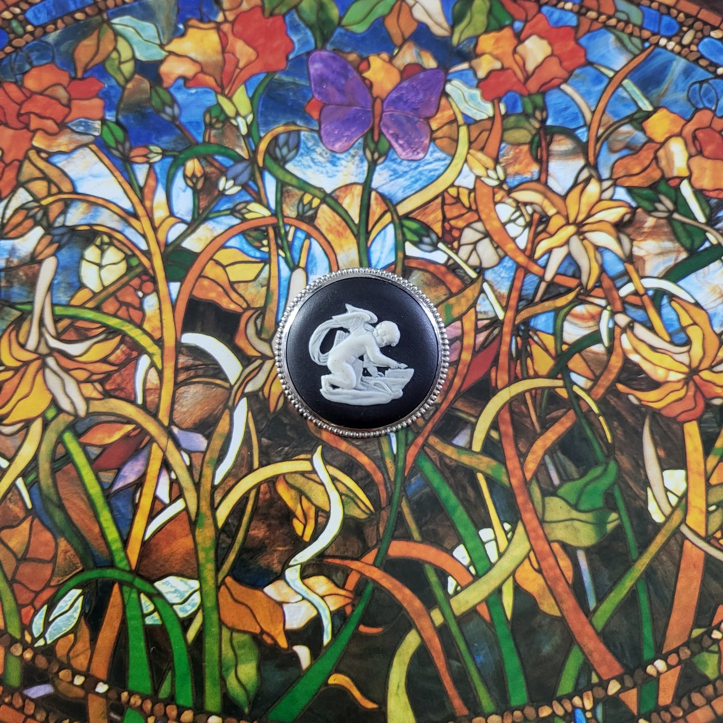 Brooch - Wedgwood Black Jasperware Cherub Cameo Brooch