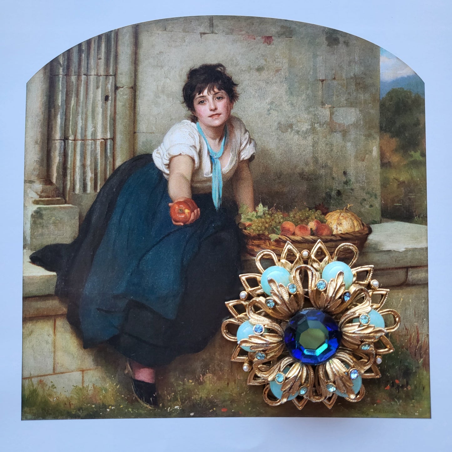 Brooch - Vintage Sphinx Blue Stones Statement Brooch