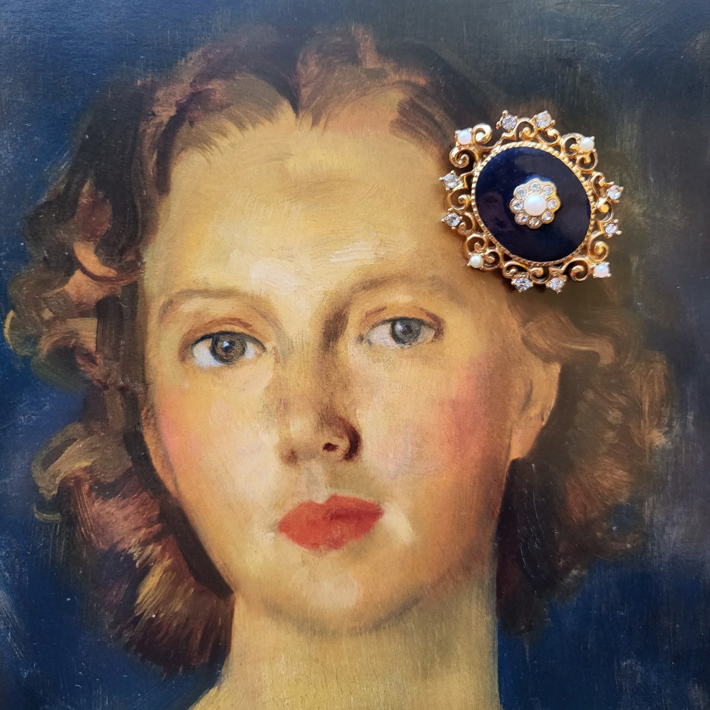 Brooch - Victorian Style Blue Enamel Brooch