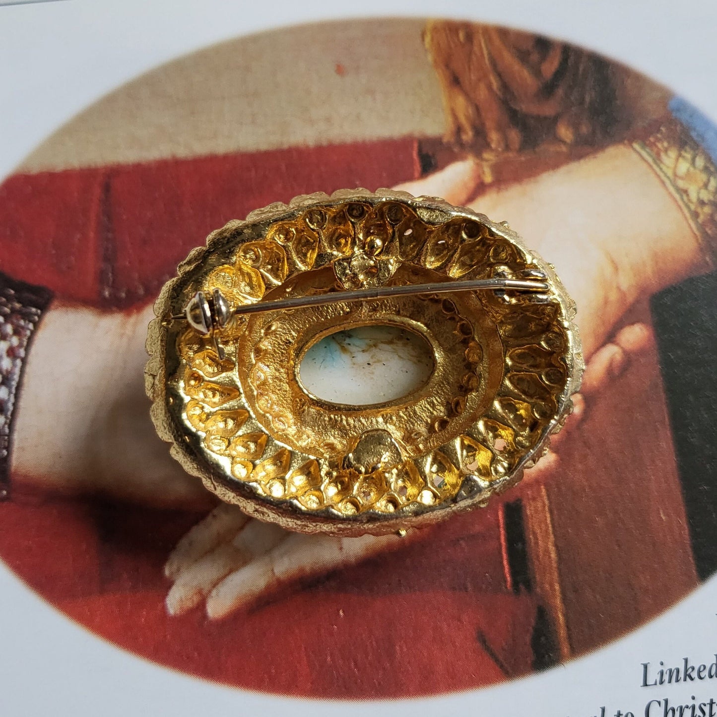 Brooch - Vintage Seed Pearl and Turquoise Oval Brooch