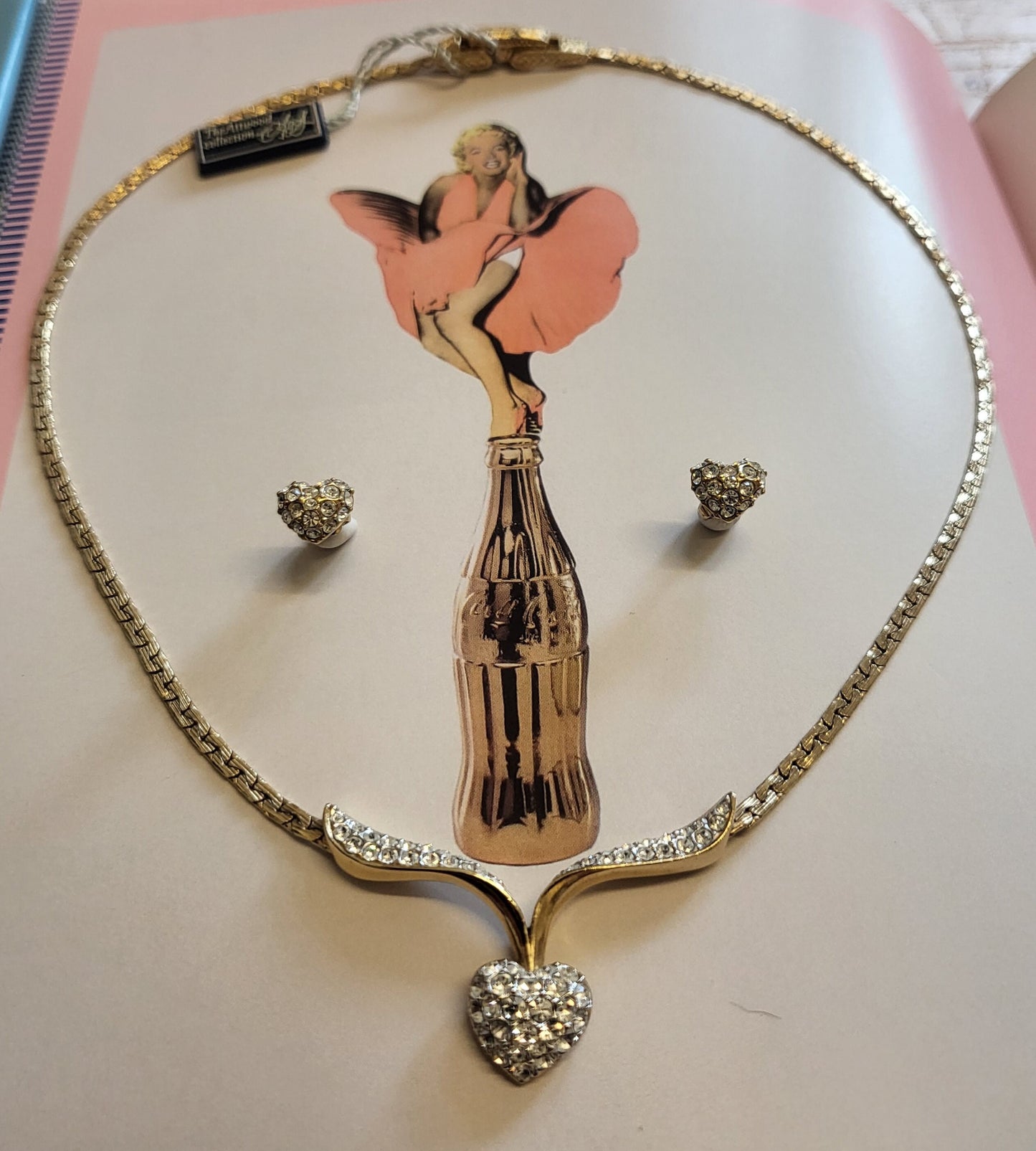 Set - Attwood and Sawyer Crystal Hearts Necklace and Stud Earrings