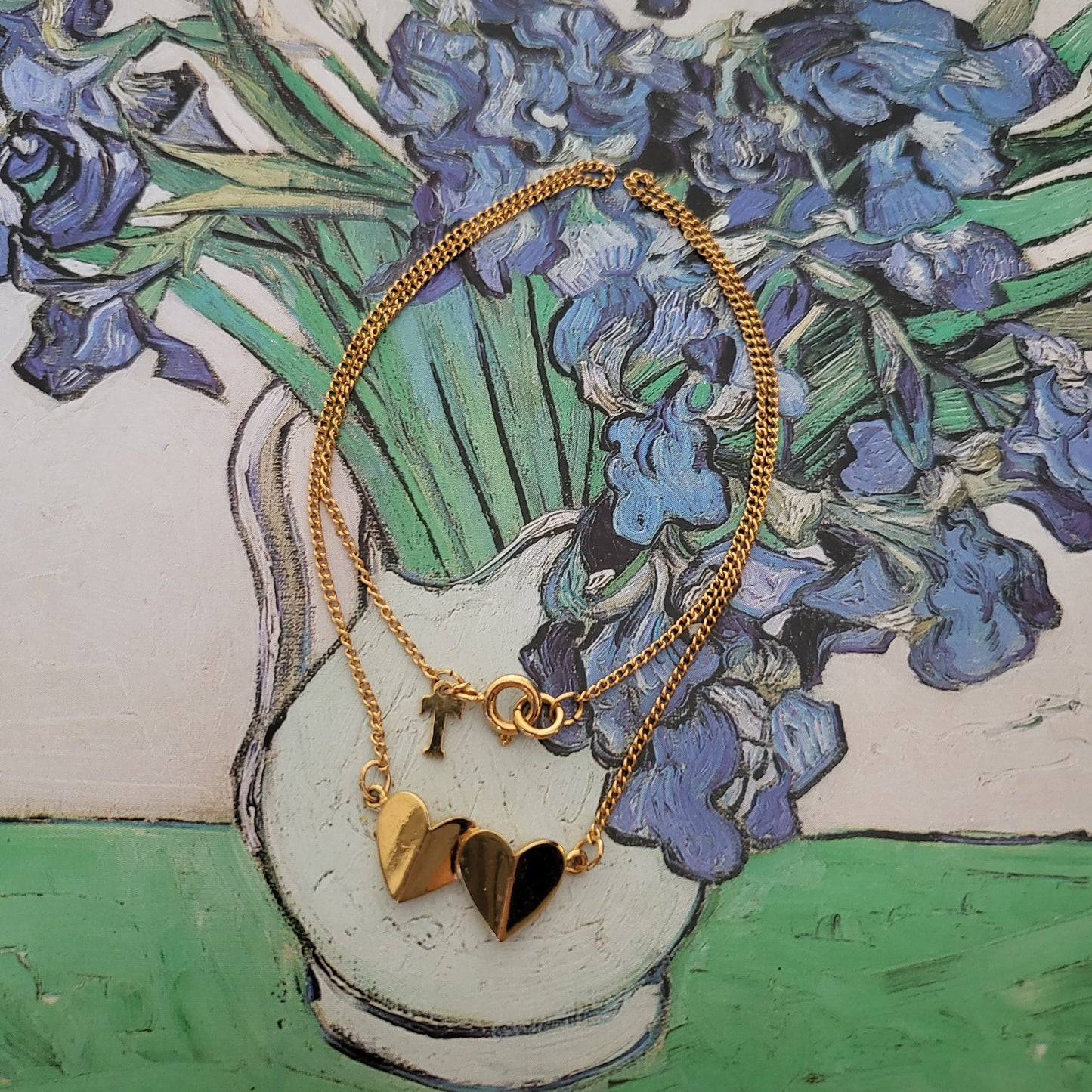 Necklace - Trifari Gold Double Heart Pendant Necklace