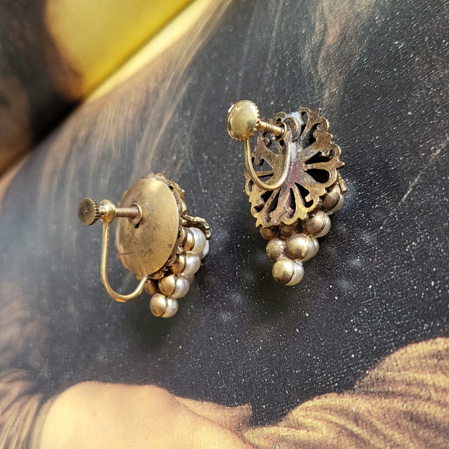 Set - Faux Pearl Grapes Necklace and Screw on Earrings