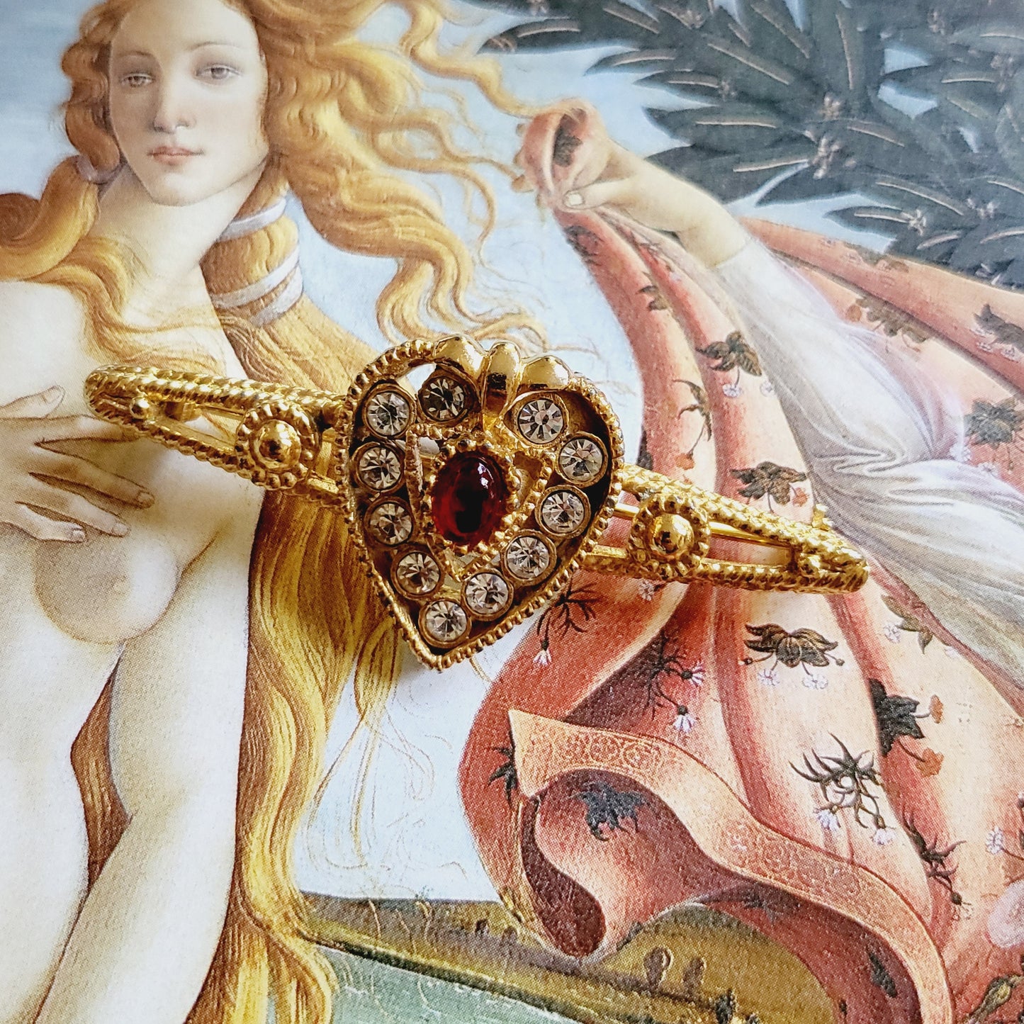 Brooch - Sphinx Red and Clear Crystals Heart Bar Brooch