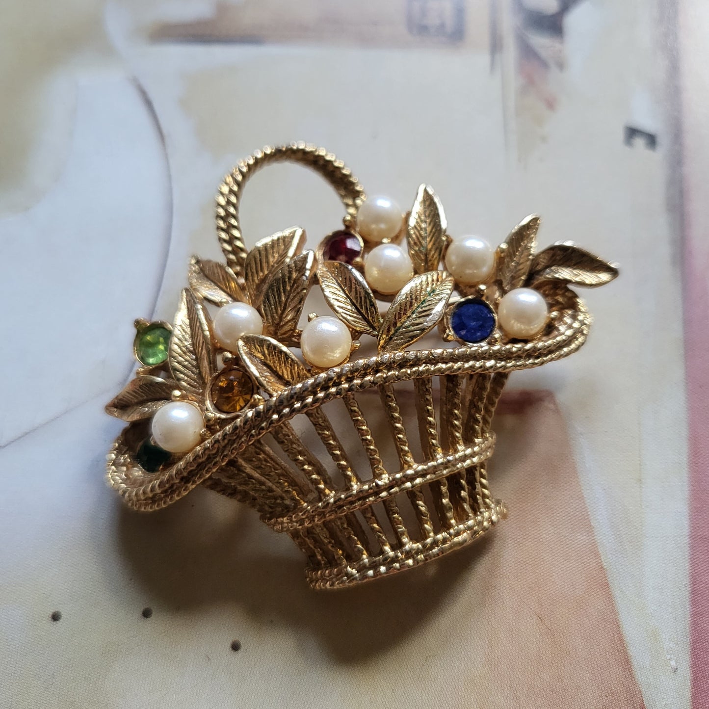 Brooch - Ciro Multicoloured Crystals and Pearls Flower Basket Brooch