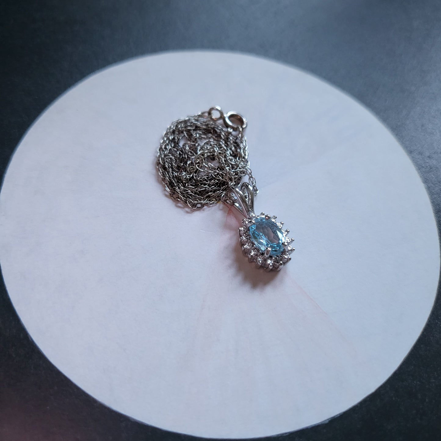 Necklace - Sterling Silver Aquamarine Cubic Zirconia Pendant Necklace