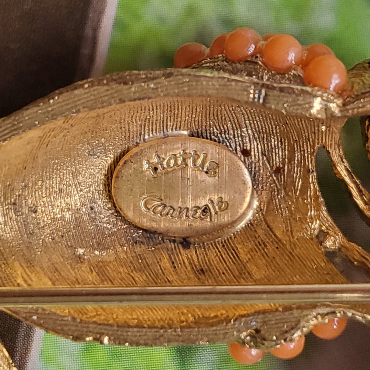 Brooch - Hattie Carnegie Coral Glass Beads Toucan Brooch