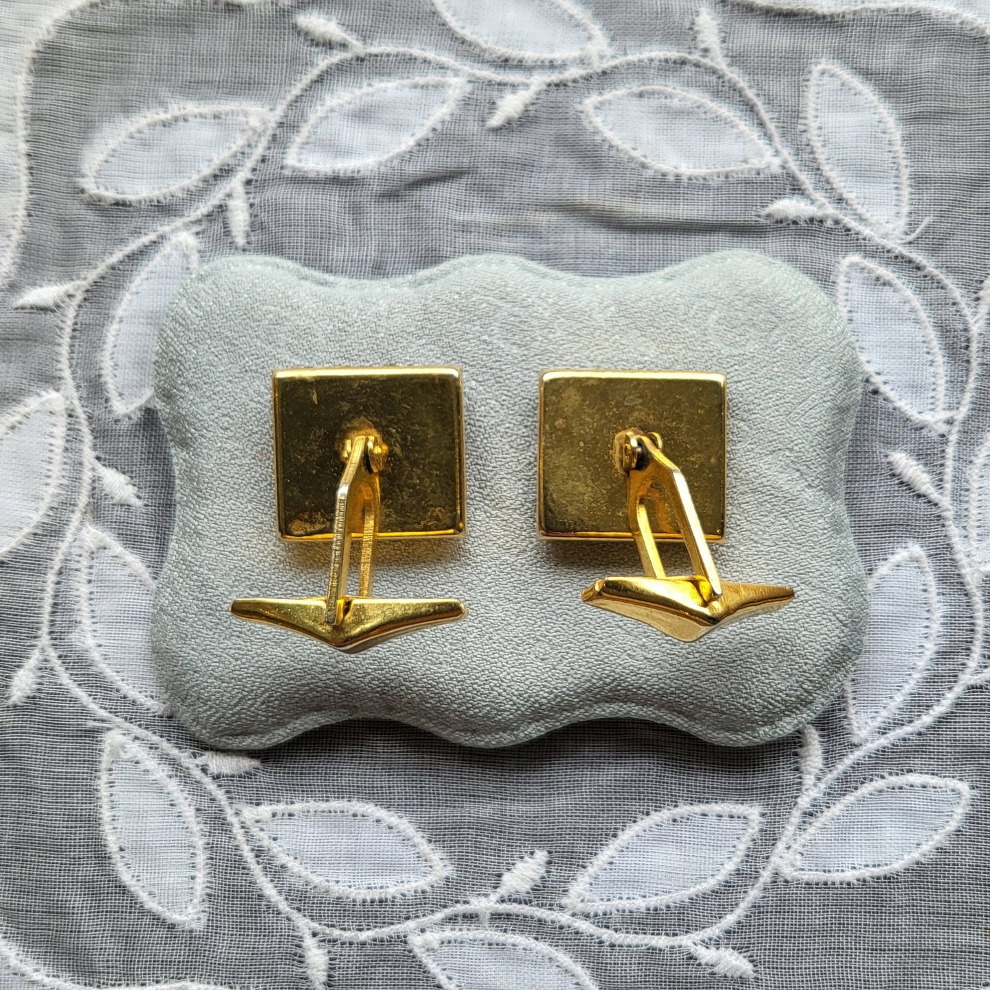 Cufflinks - Square Mother of Pearl and Gold Stripes Cufflinks