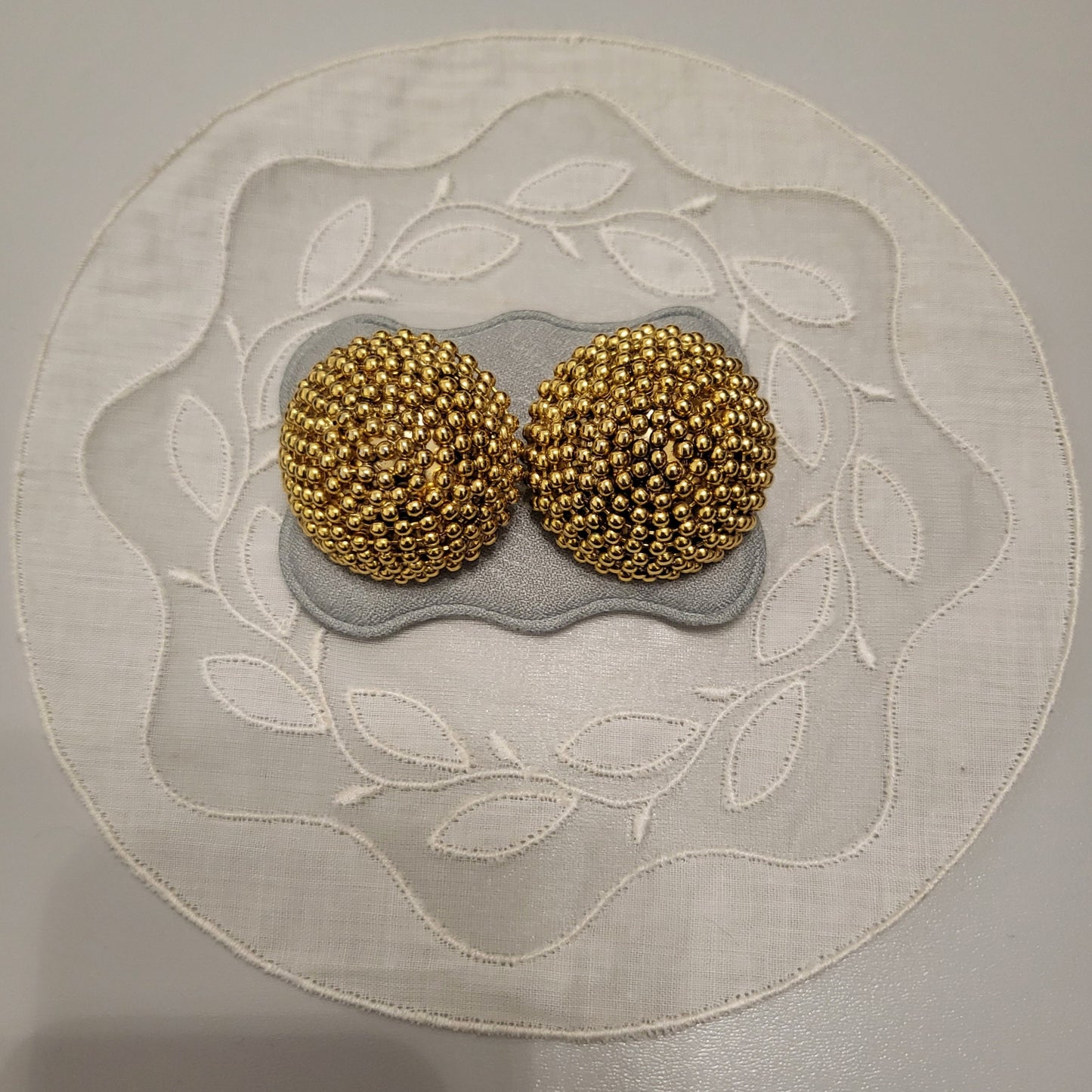 Clip on - Gold Beaded Dome Clip on Earrings