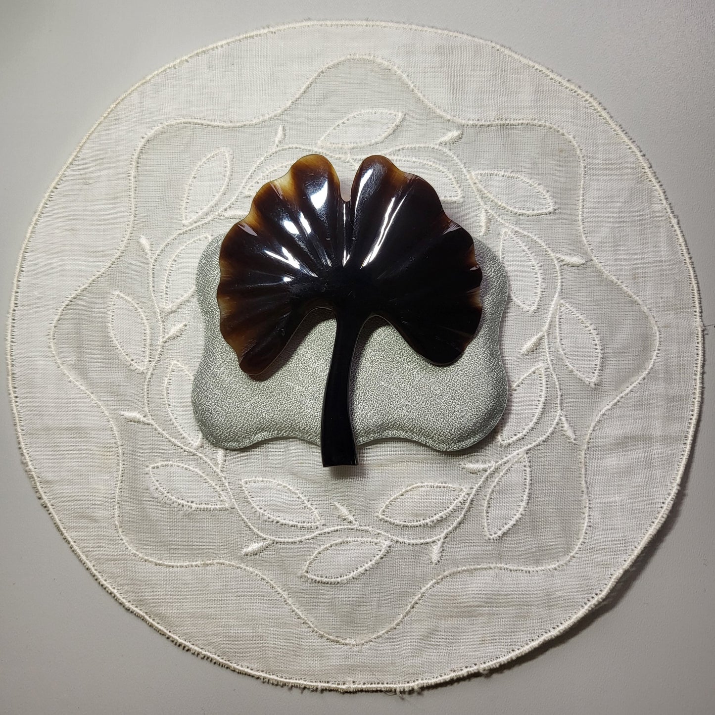 Brooch - Vintage Carved Acrylic Ginko Leaf Brooch