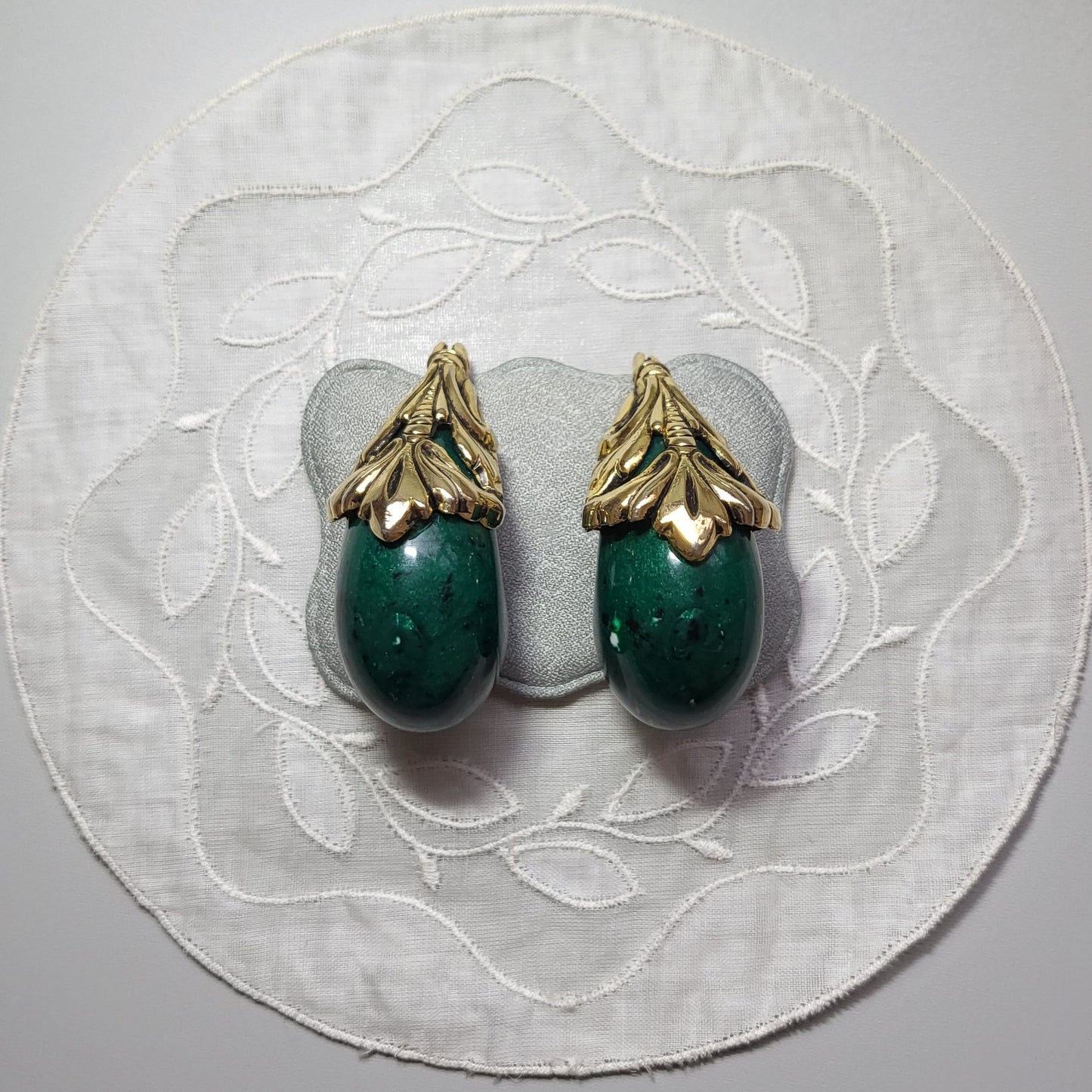 Clip on - Chunky Green Acrylic Ornate Top Clip On Earrings