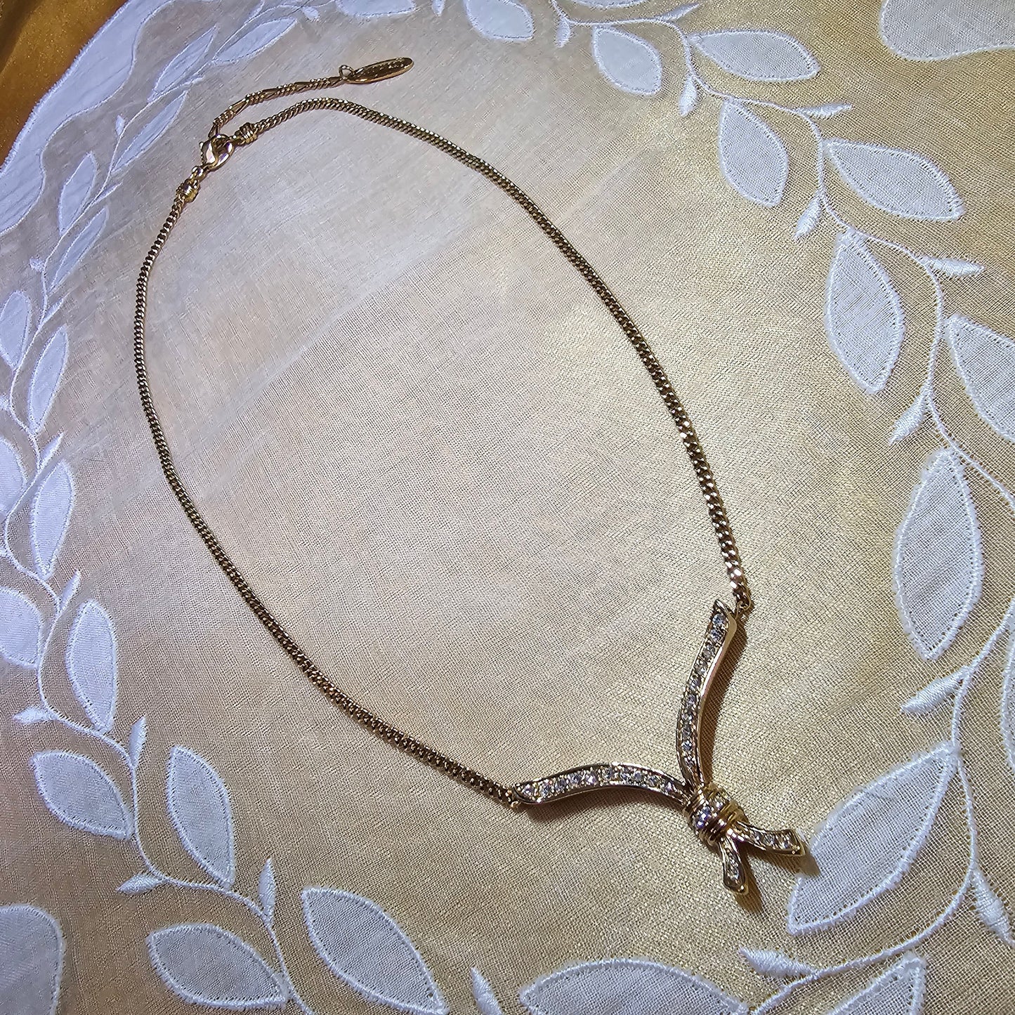 Necklace - Attwood and Sawyer Gold Crystal Ribbon Necklace