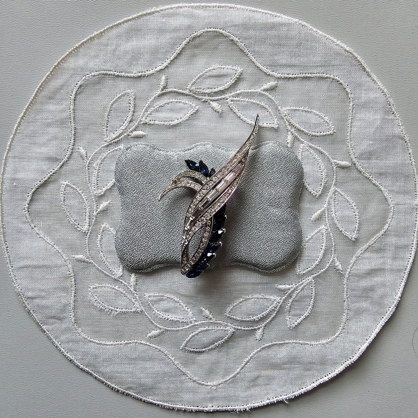 Brooch - Blue and Clear Crystal Wing Motif Brooch