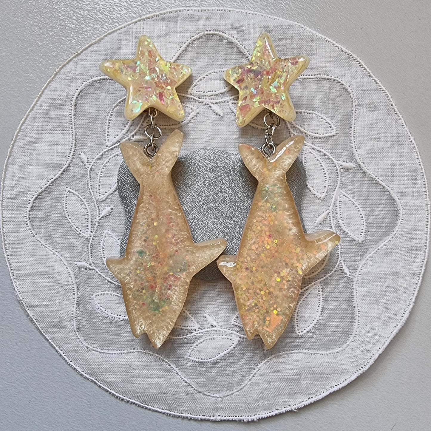 Clip on - Glittery Acrylic Star and Shark Clip on Earrings
