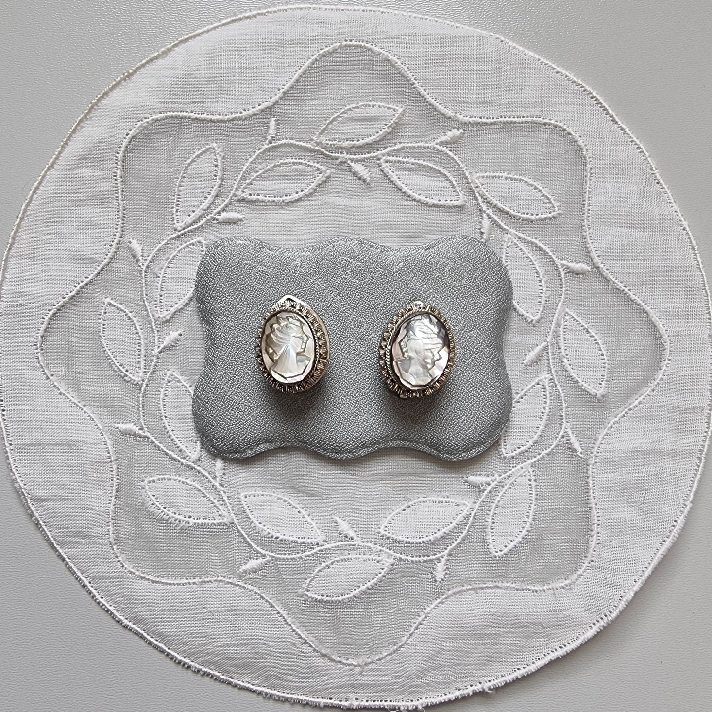 Clip on - 800 Silver Carved Abalone Cameo Earrings