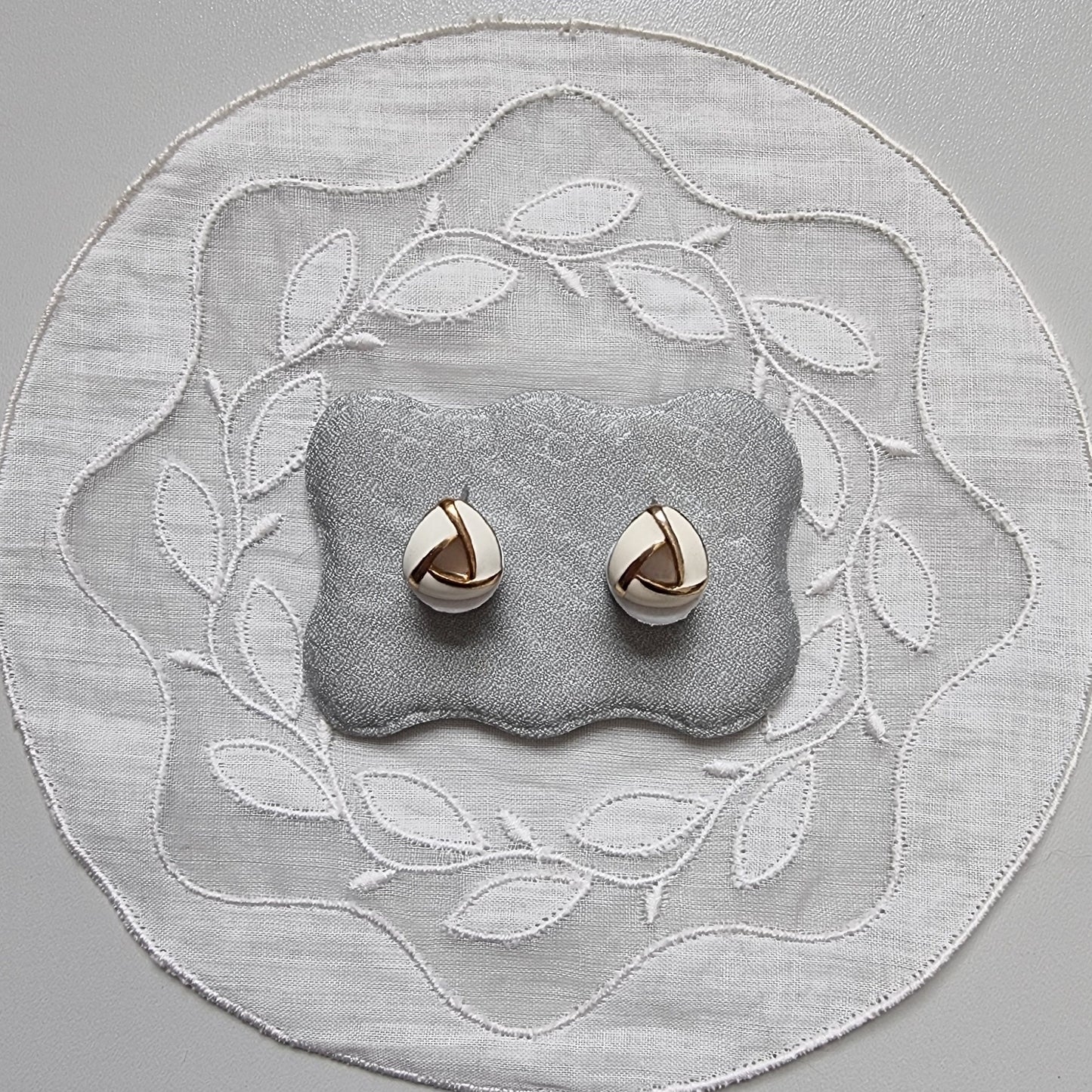 Posts - White Enamel Triangular Knot Earrings