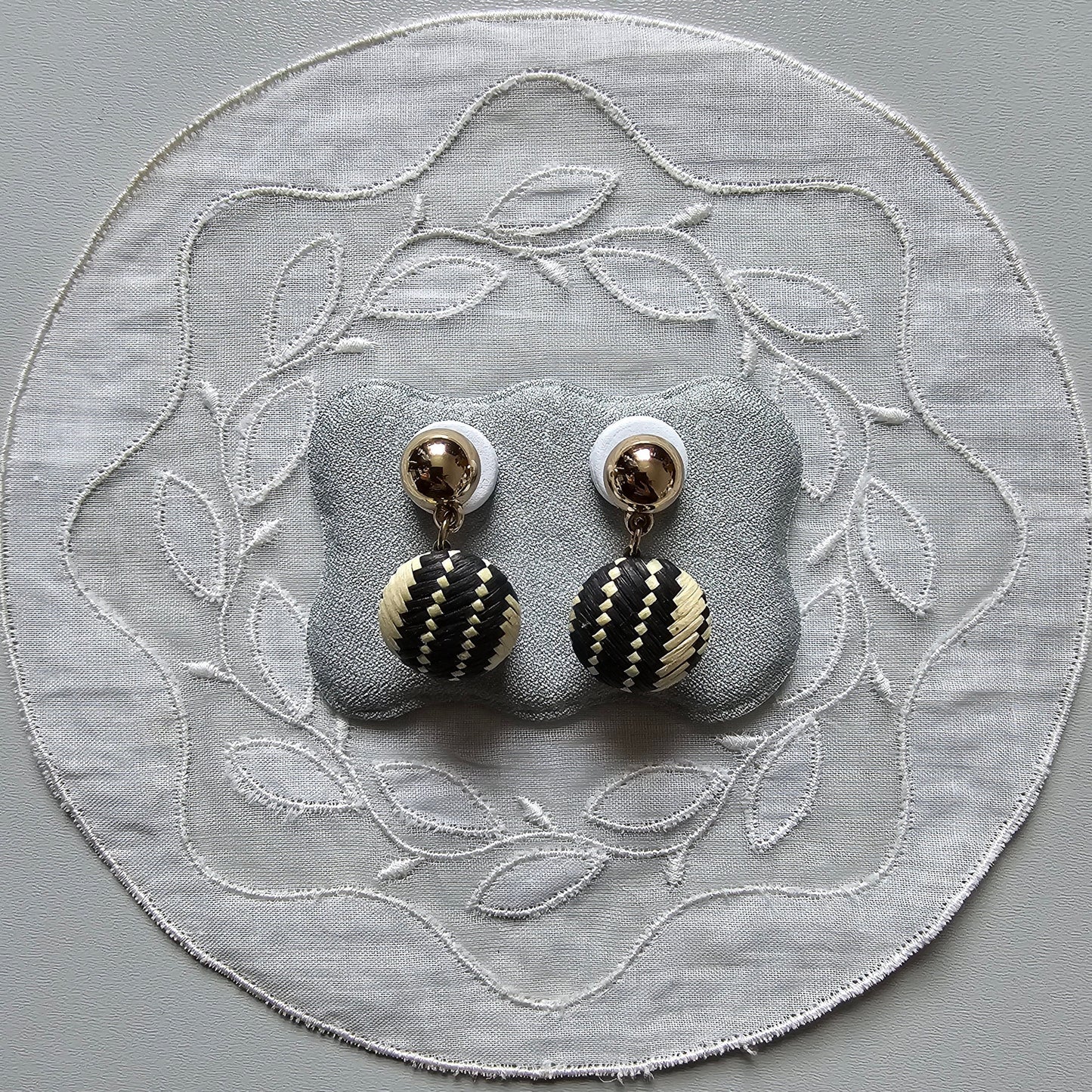Posts - Light and Dark Woven Straw Drop Earrings