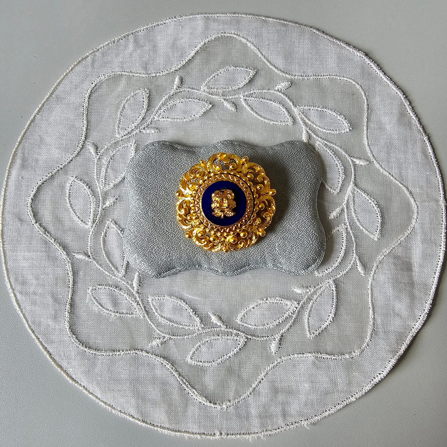 Brooch - Ornate Gold Blue Rose Brooch