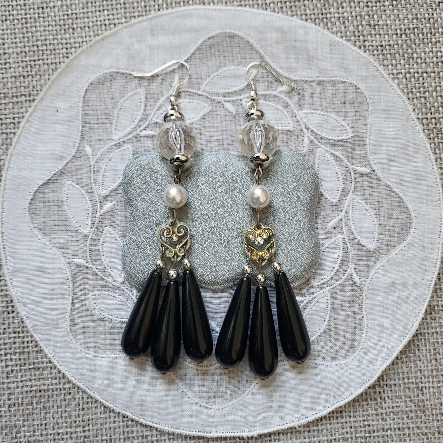 Hooks - Statement Pearl and Black Drops Hook Earrings