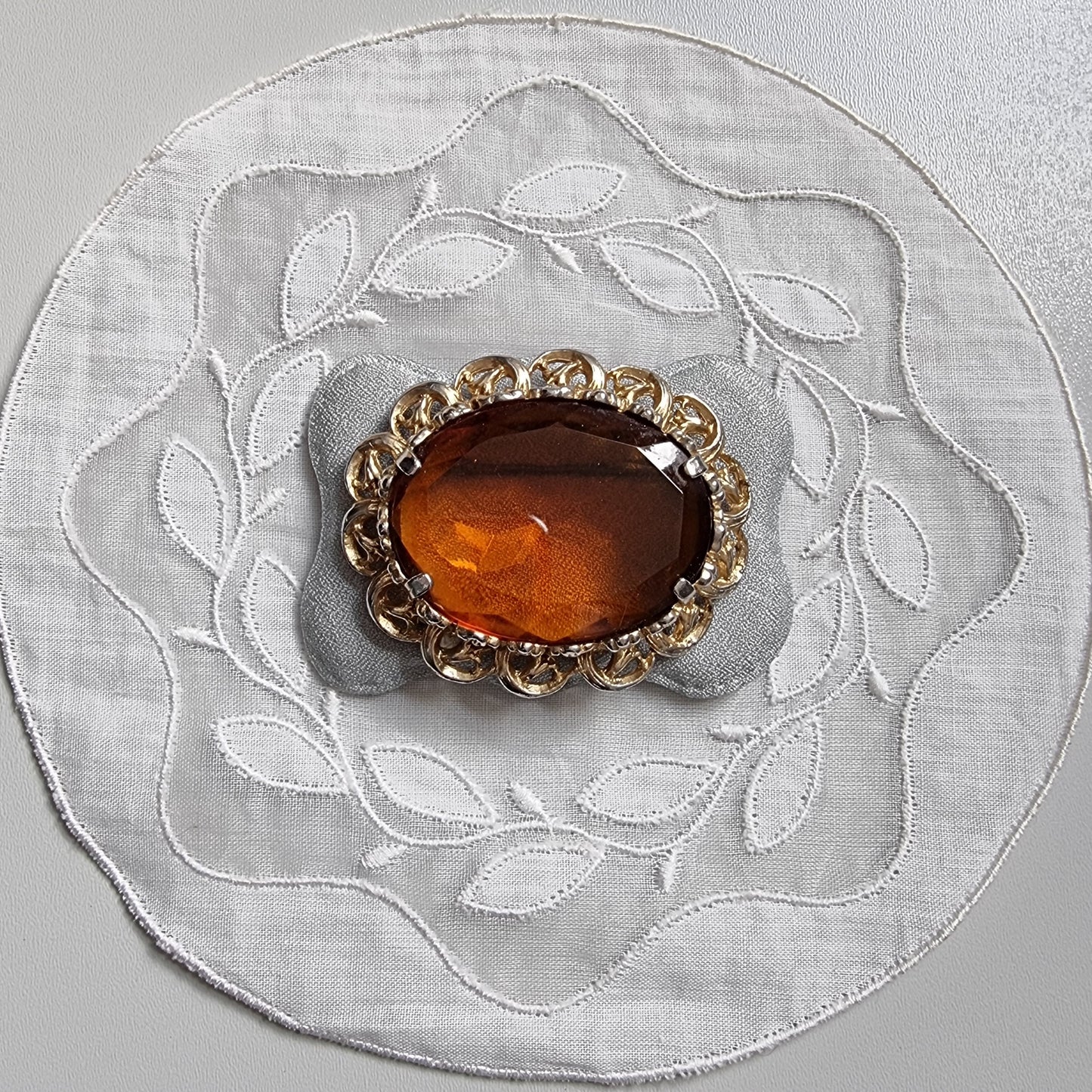 Brooch - Oval Orange Brown Glass Brooch