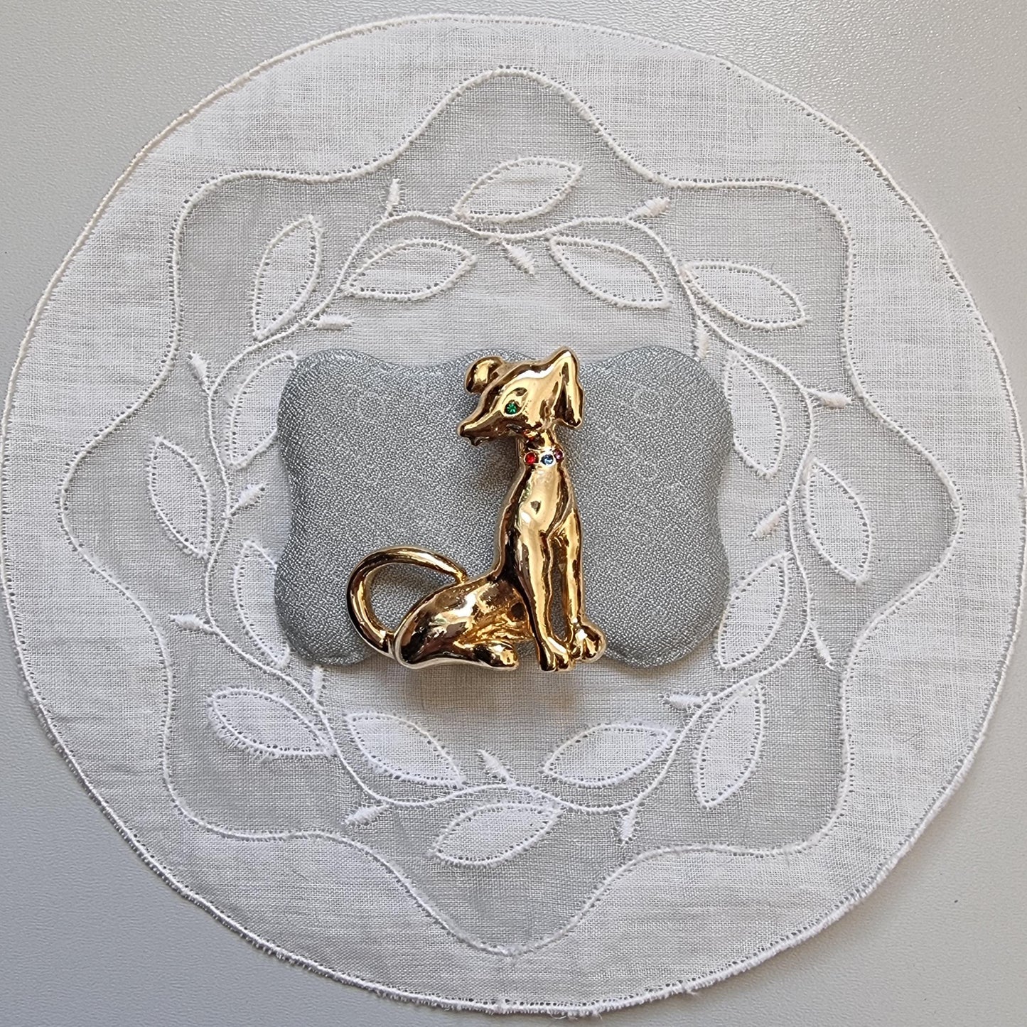 Brooch - Gold Dog with Multicolour Crystals Brooch