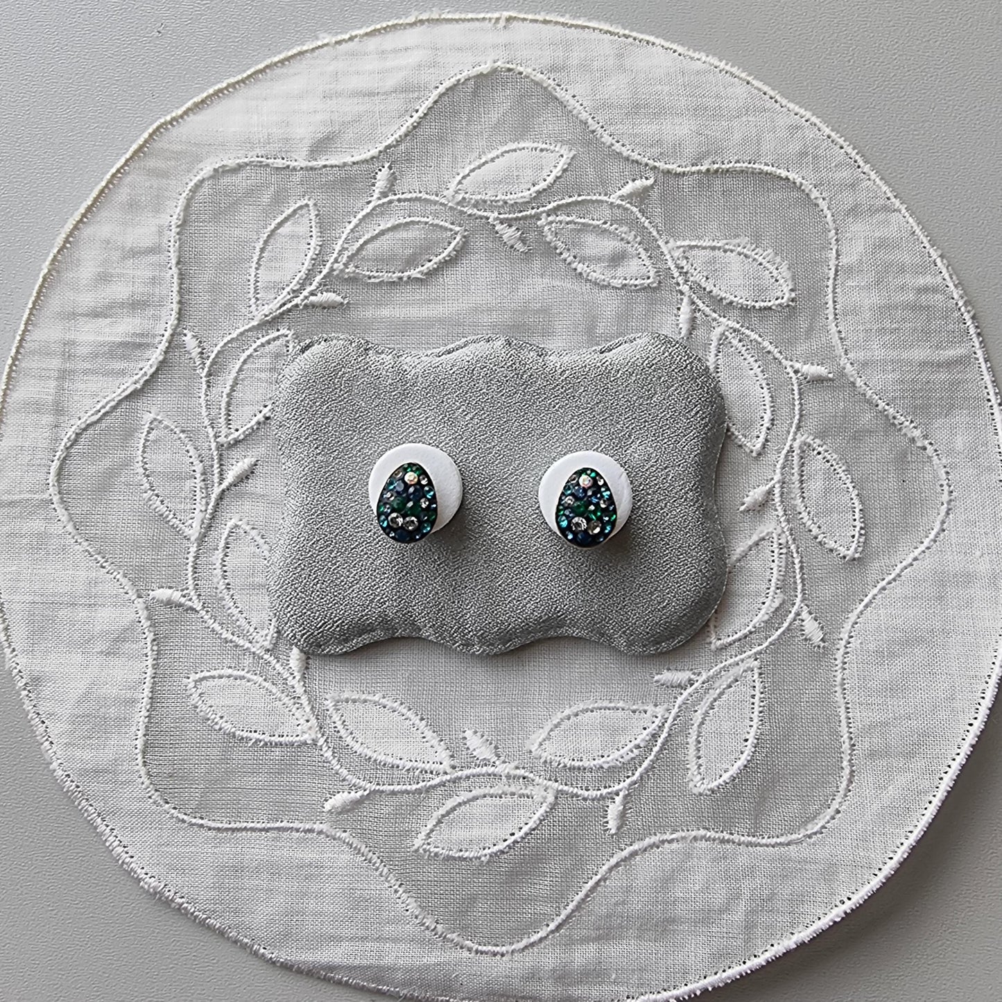 Posts - Swarovski Crystal Blue and Green Egg Stud Earrings