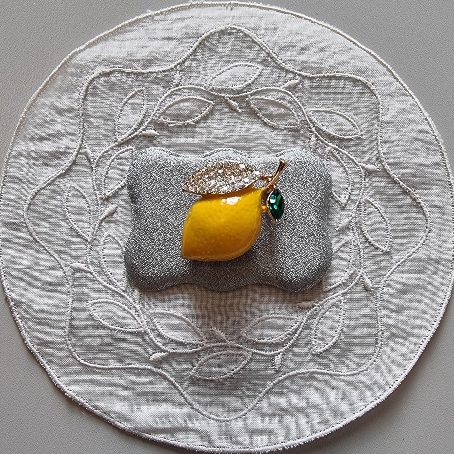 Brooch - Crystal Leaf Enamel Lemon Brooch