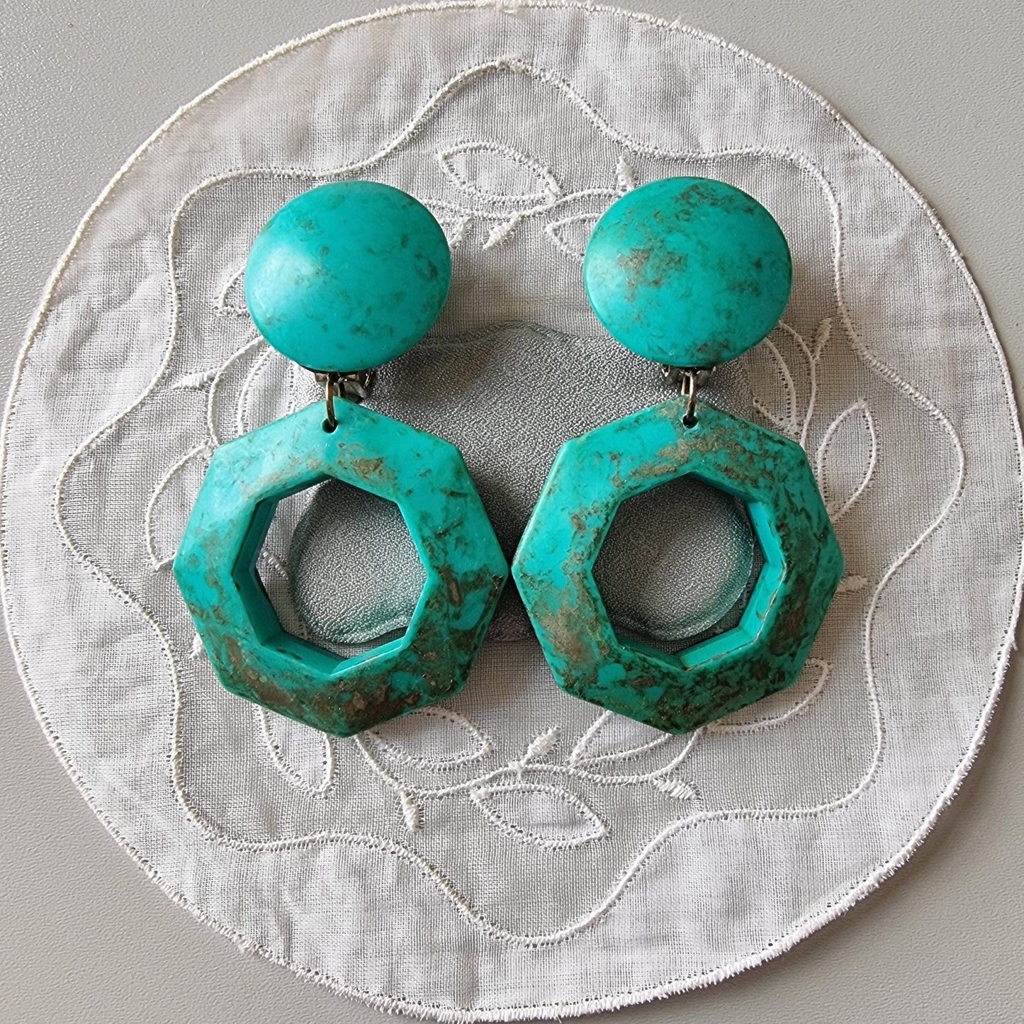 Clip on - Statement Turquoise Acrylic Drop Clip on Earrings