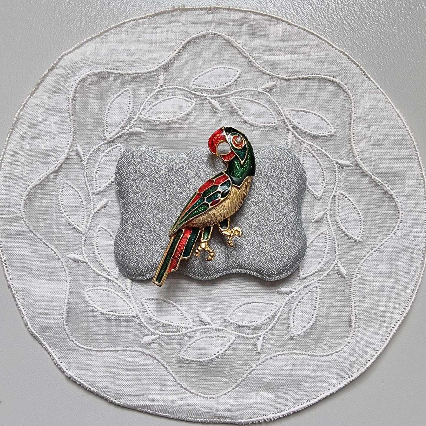 Brooch - Green Red and Blue Enamel Parrot Brooch