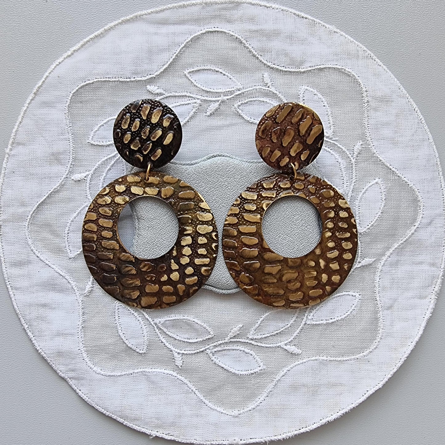 Posts - Brown Metal Crocodile Print Drop Earrings