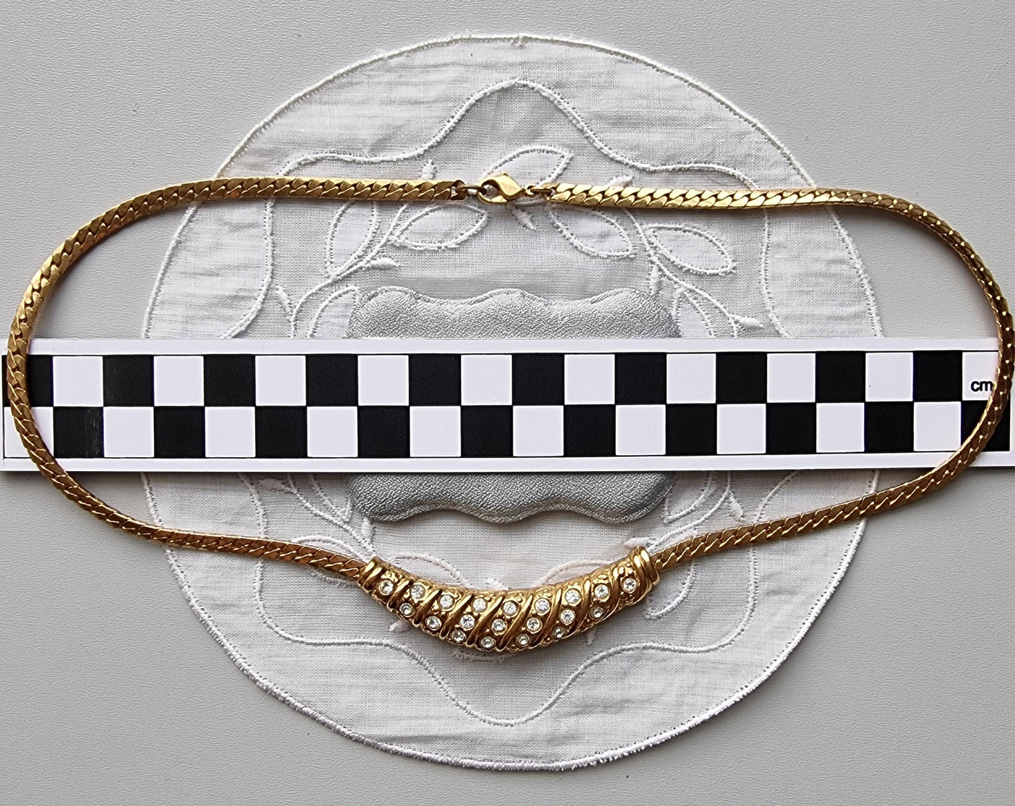 Necklace - Gold and Clear Crystals Small Bib Necklace