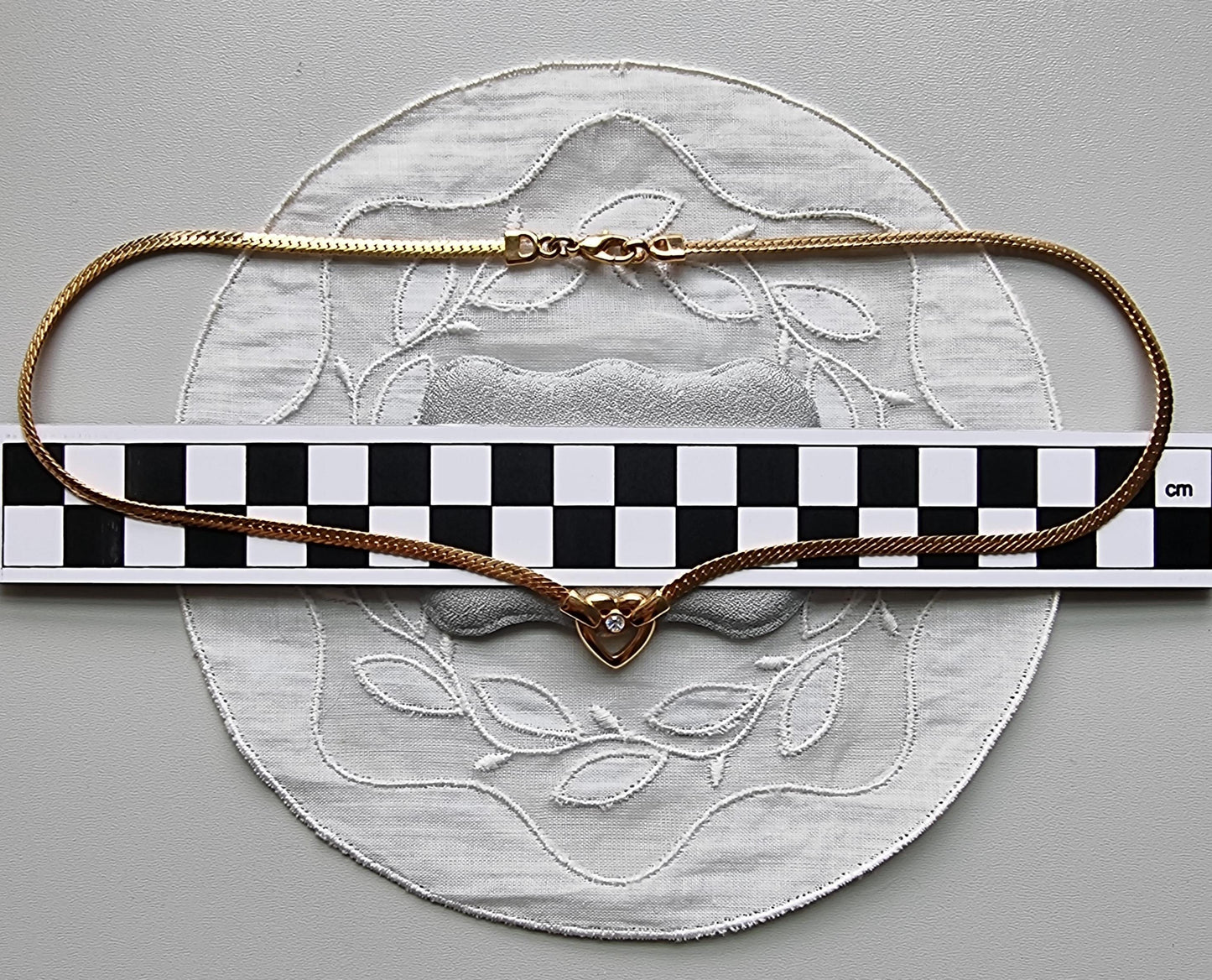 Necklace - Gold and Crystal Heart Flat Chain Necklace