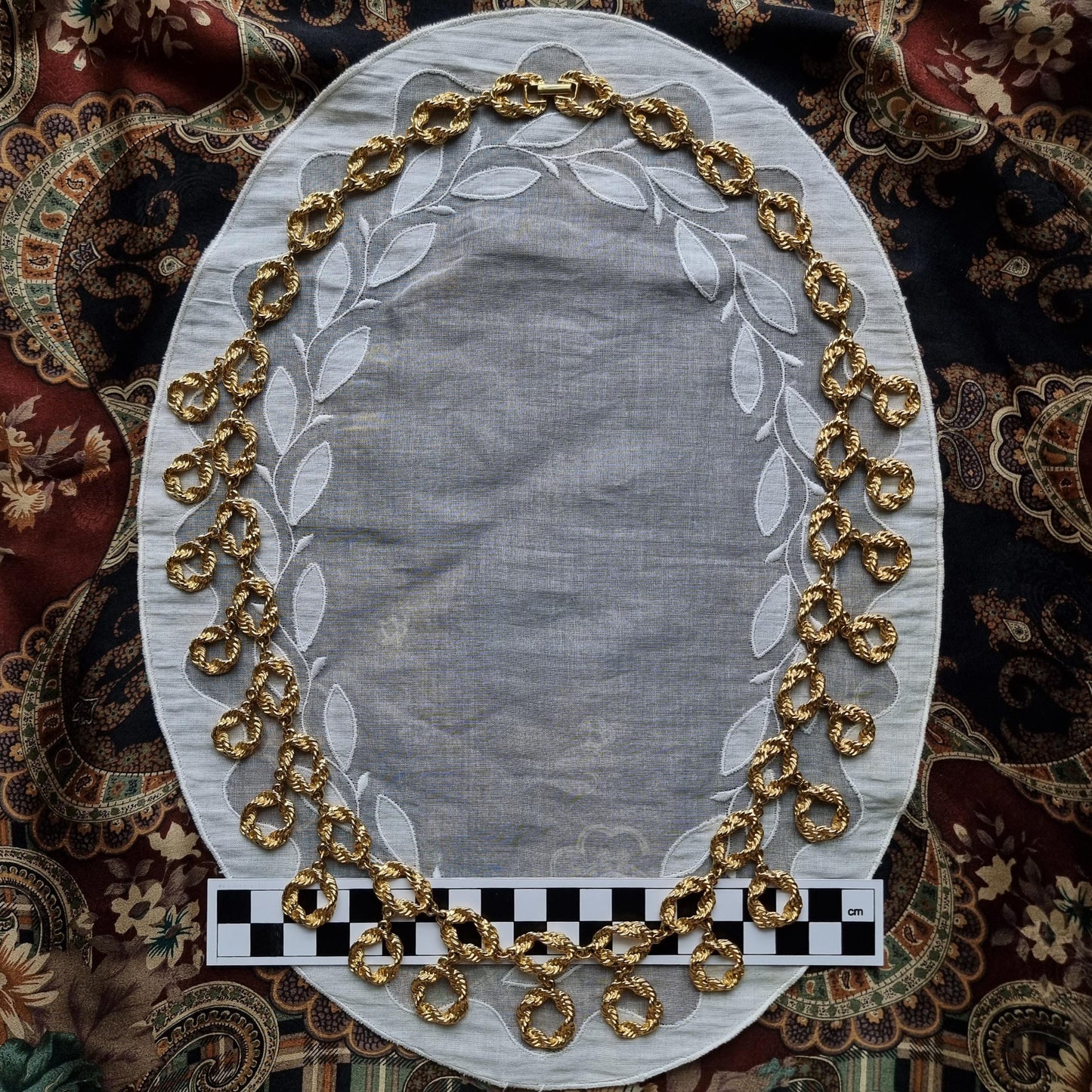 Necklace - Gold Textured Chain Link Drop Long Necklace