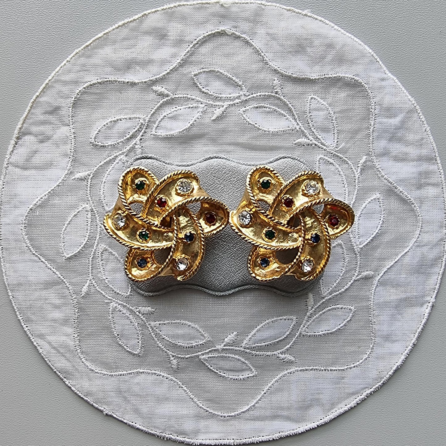 Clip on - Multicoloured Crystal Knot Clip On Earrings