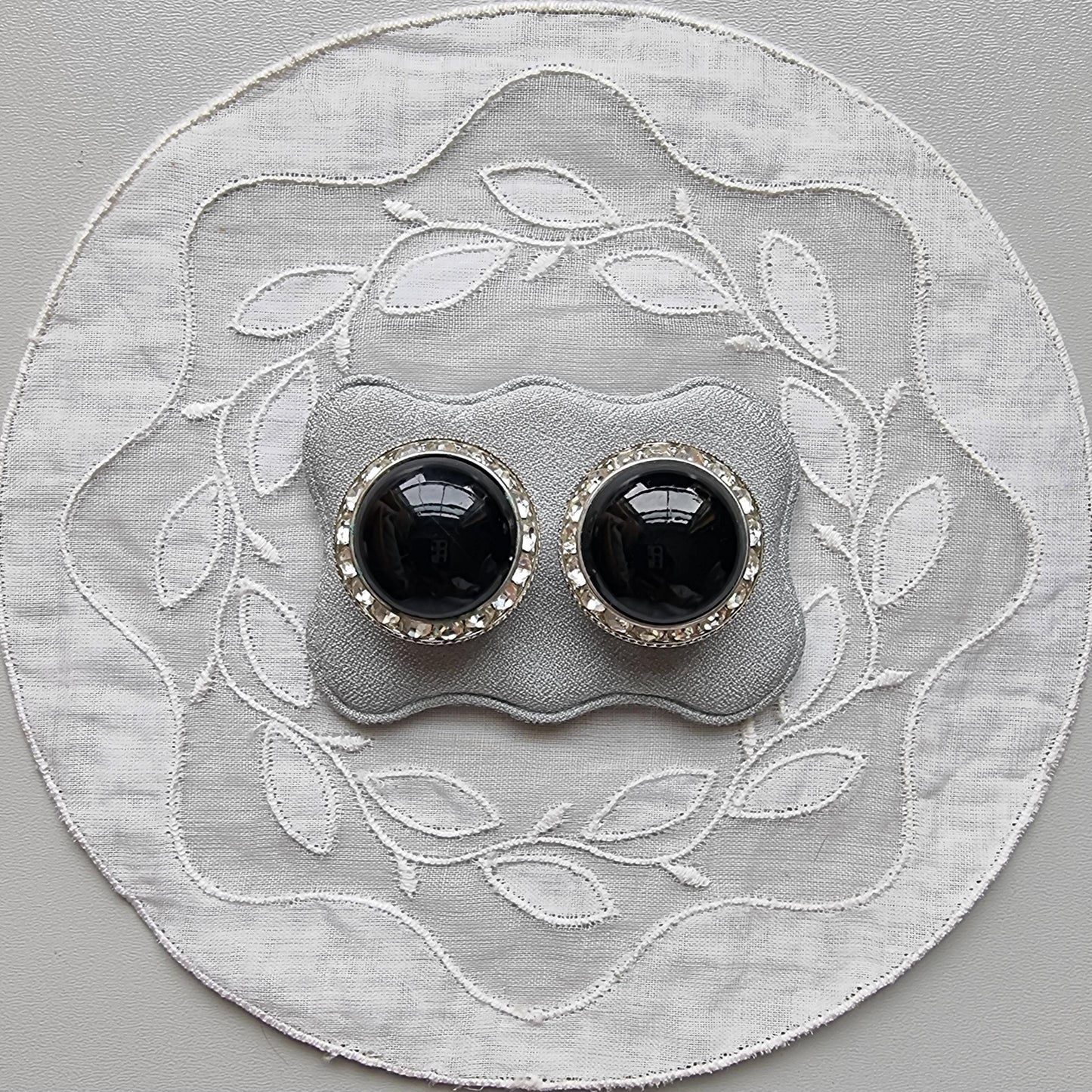 Clip on - Black and Clear Crystals Halo Clip on Earrings