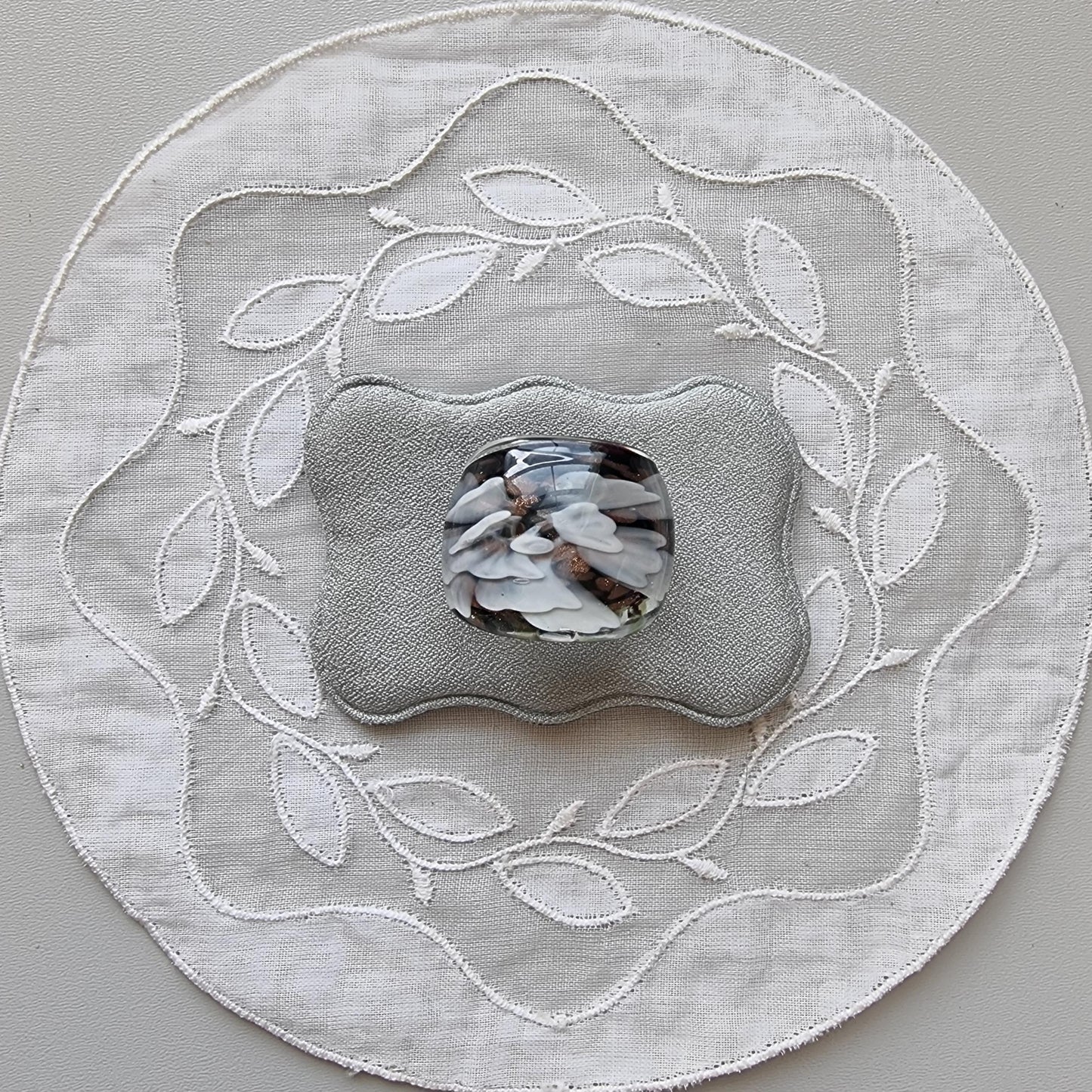 Ring - Black Brass and White Glass Flower Bombe Ring