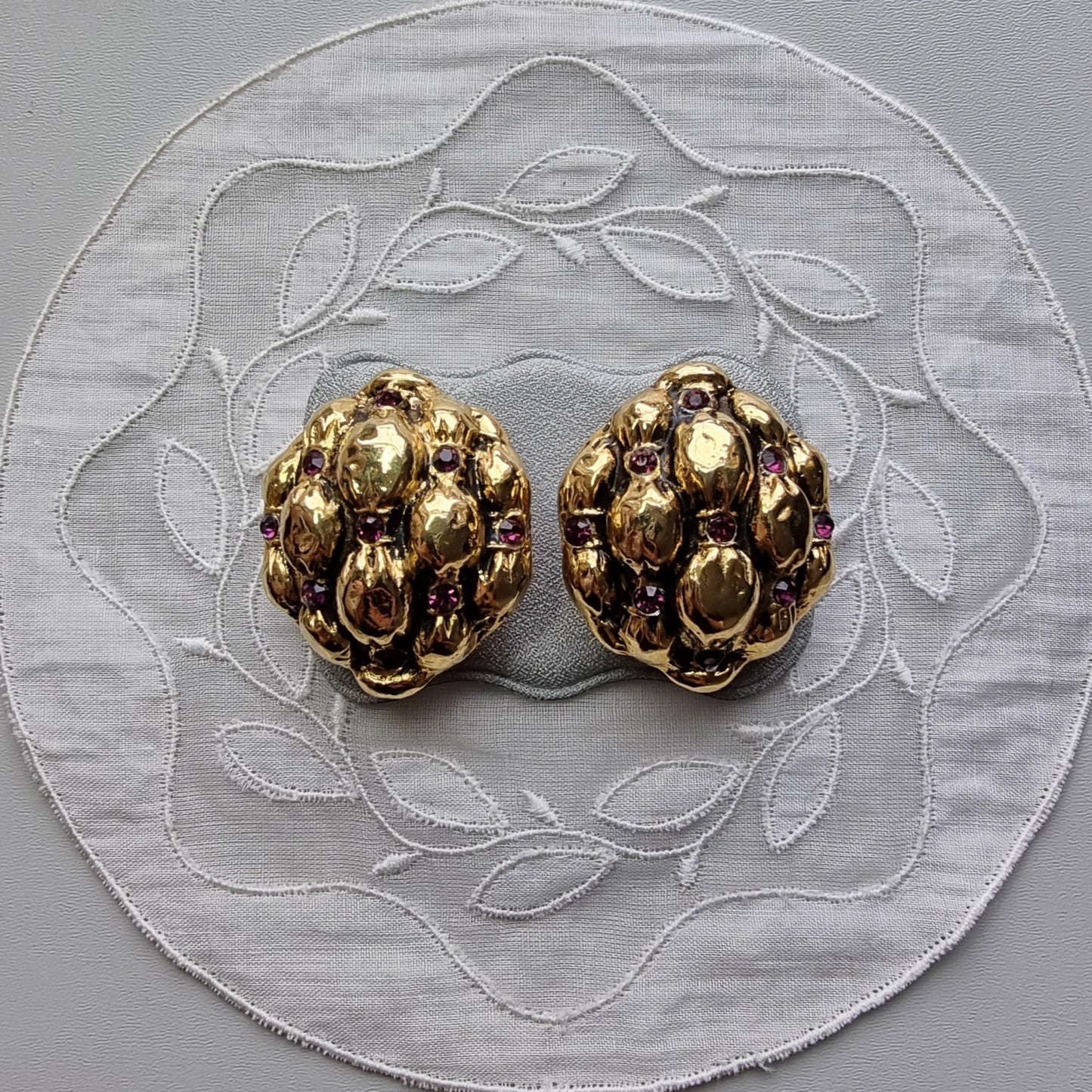 Clip on - Purple Crystals Cushion Dome Clip On Earrings