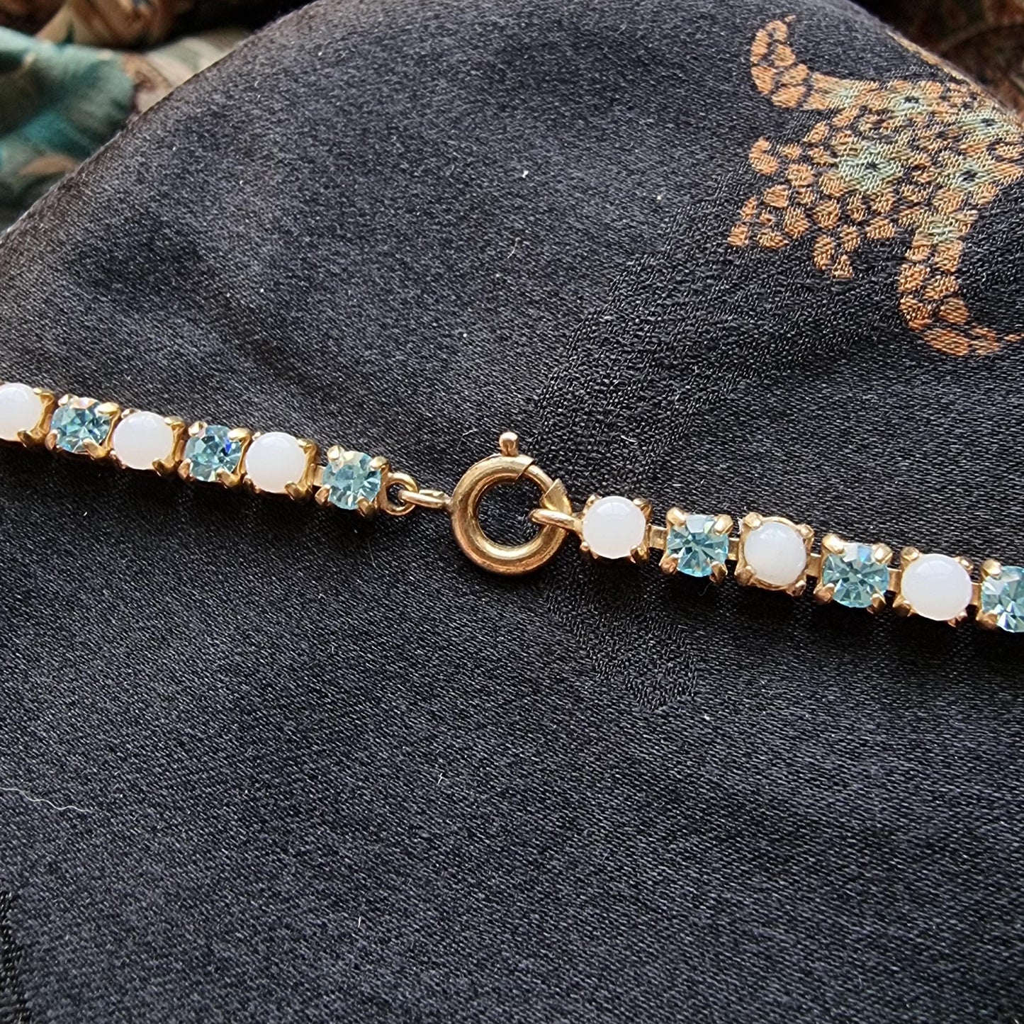 Necklace - Milky White and Aquamarine Blue Crystal Drops Necklace