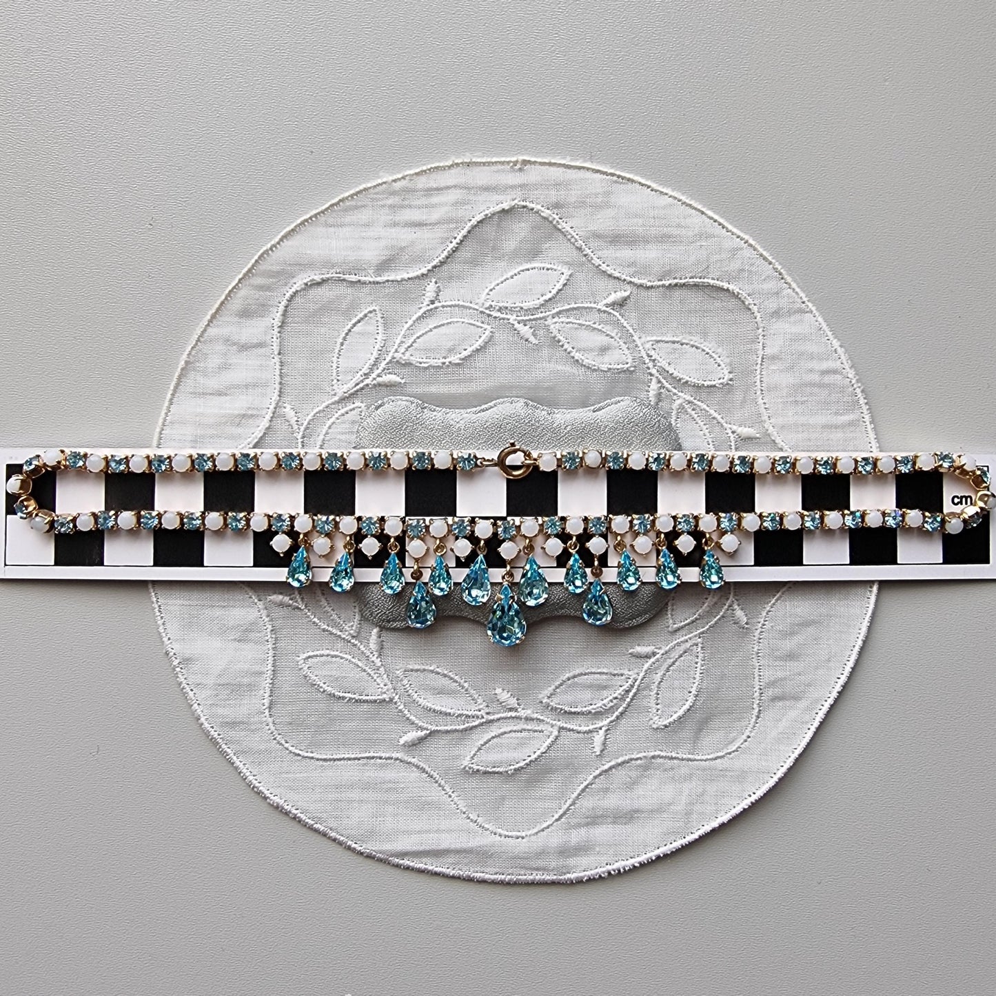 Necklace - Milky White and Aquamarine Blue Crystal Drops Necklace