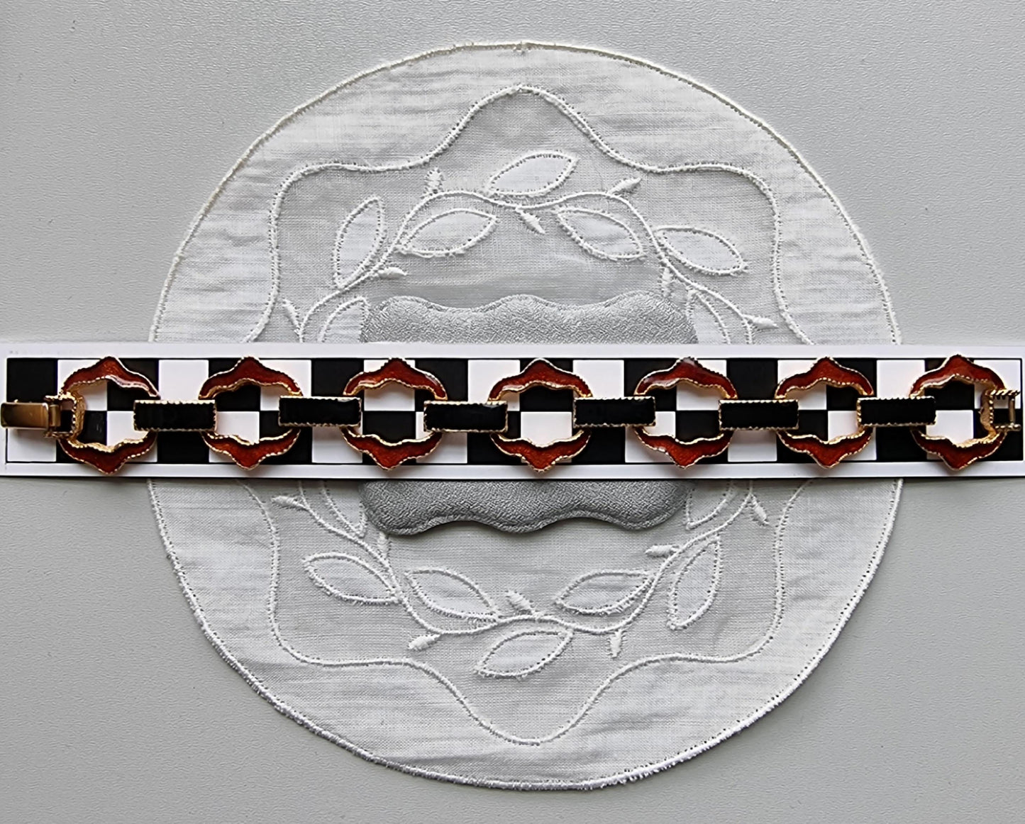 Bracelet - Avon Gold Red and Black Enamel Link Chain Bracelet