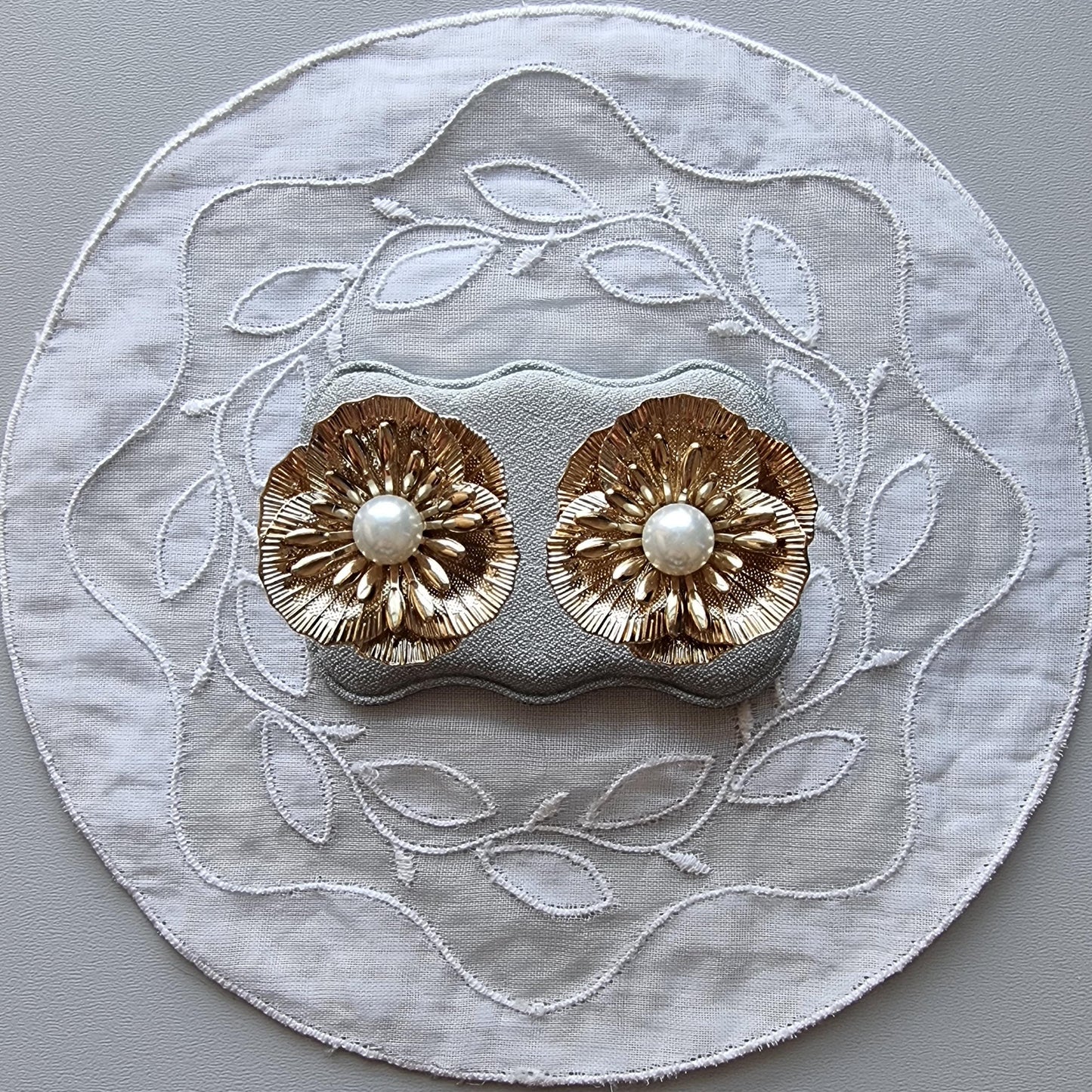 Posts - Big Gold Pearl Flower Stud Earrings