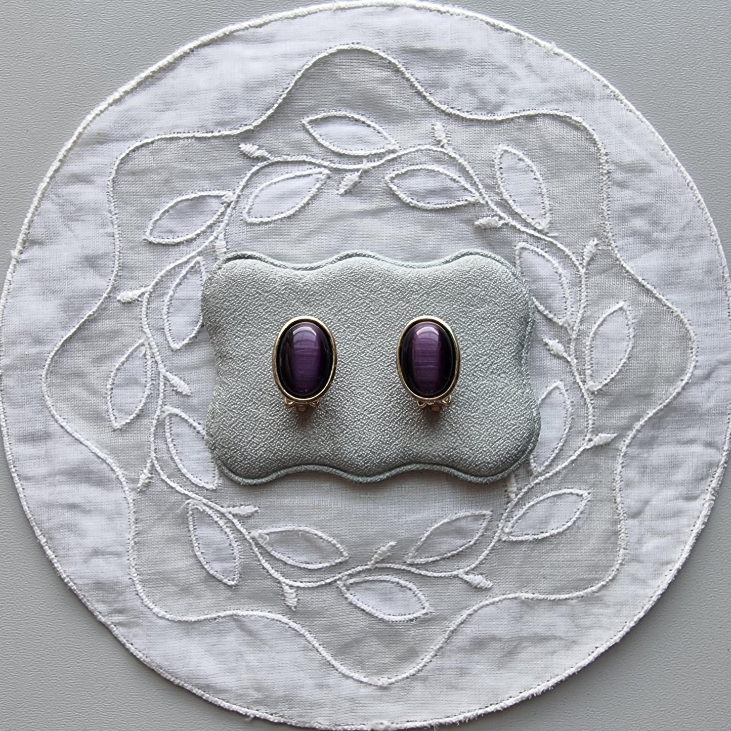 Clip on - Purple Cats Eye Cabochon Clip on Earrings