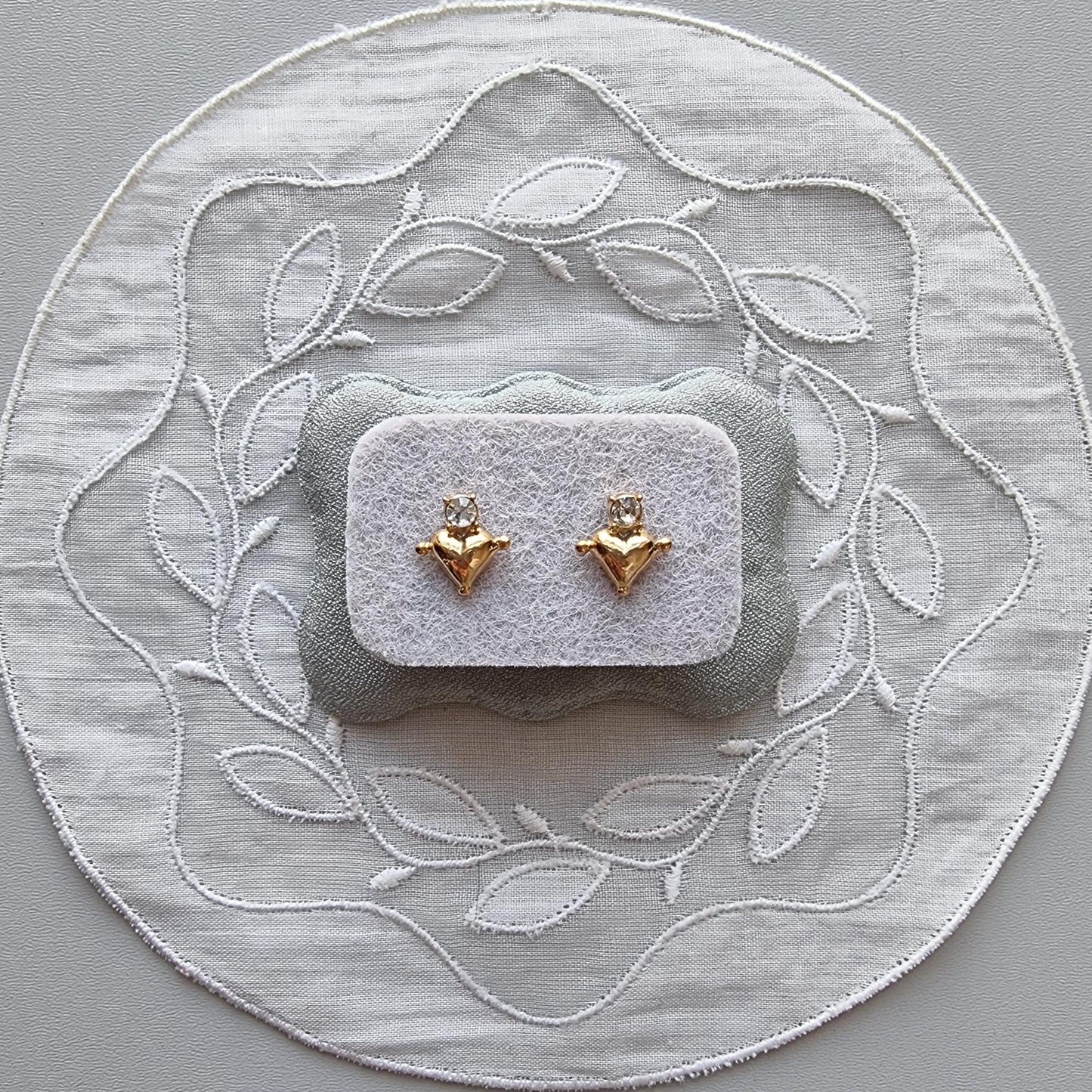 Posts - Gold Beaded Heart Crystal Stud Earrings