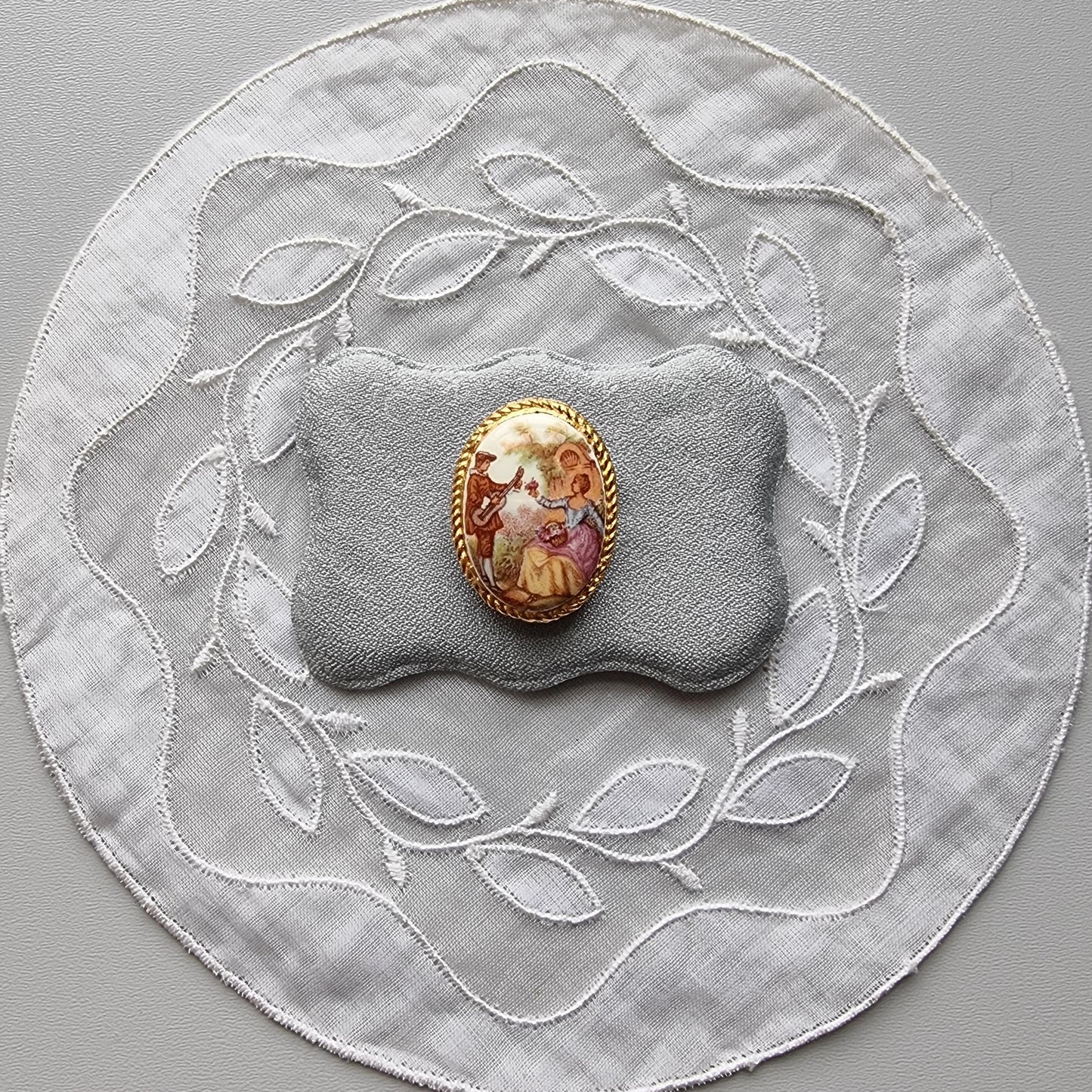 Brooch - Oval Painted Porcelain Brooch