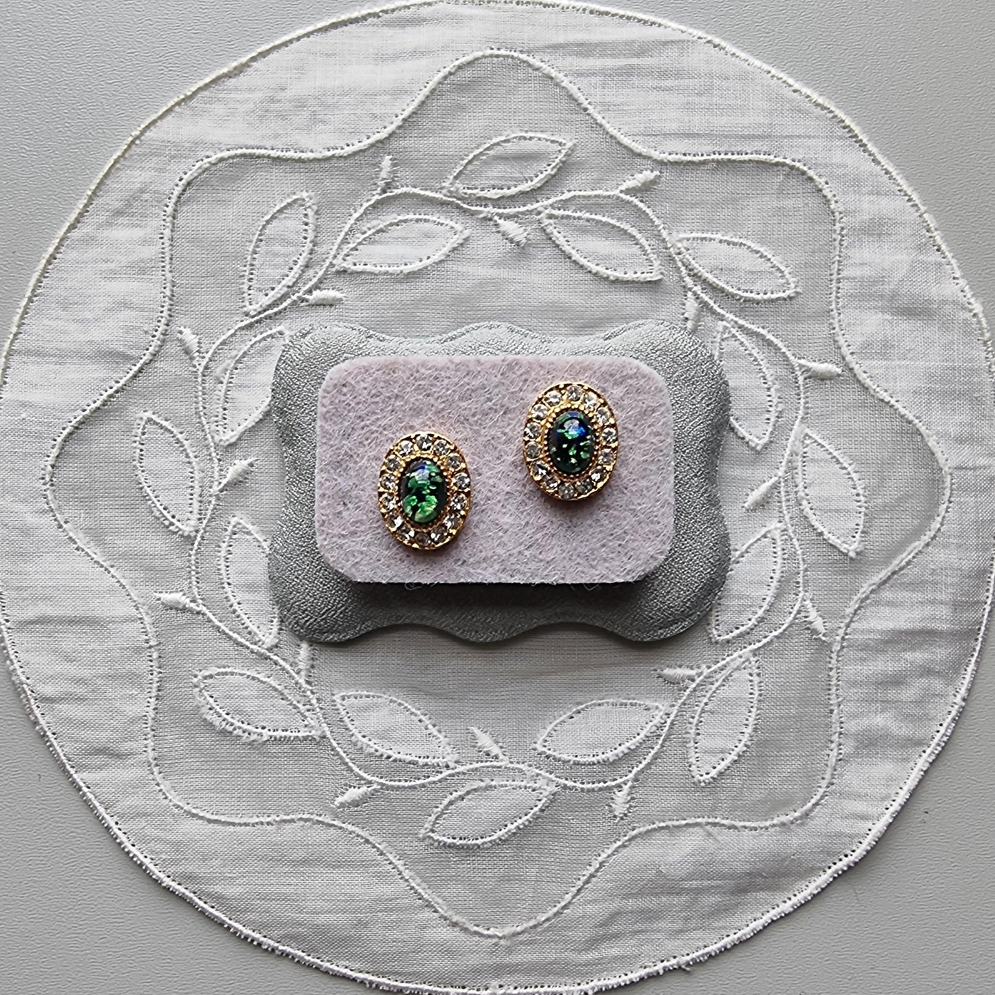 Posts - Fire Opal Crystal Halo Stud Earrings