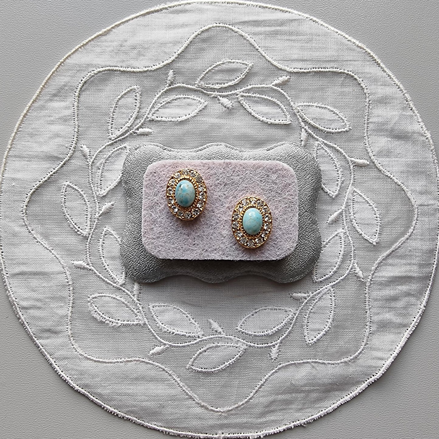 Posts - Faux Turquoise and Crystal Halo Stud Earrings